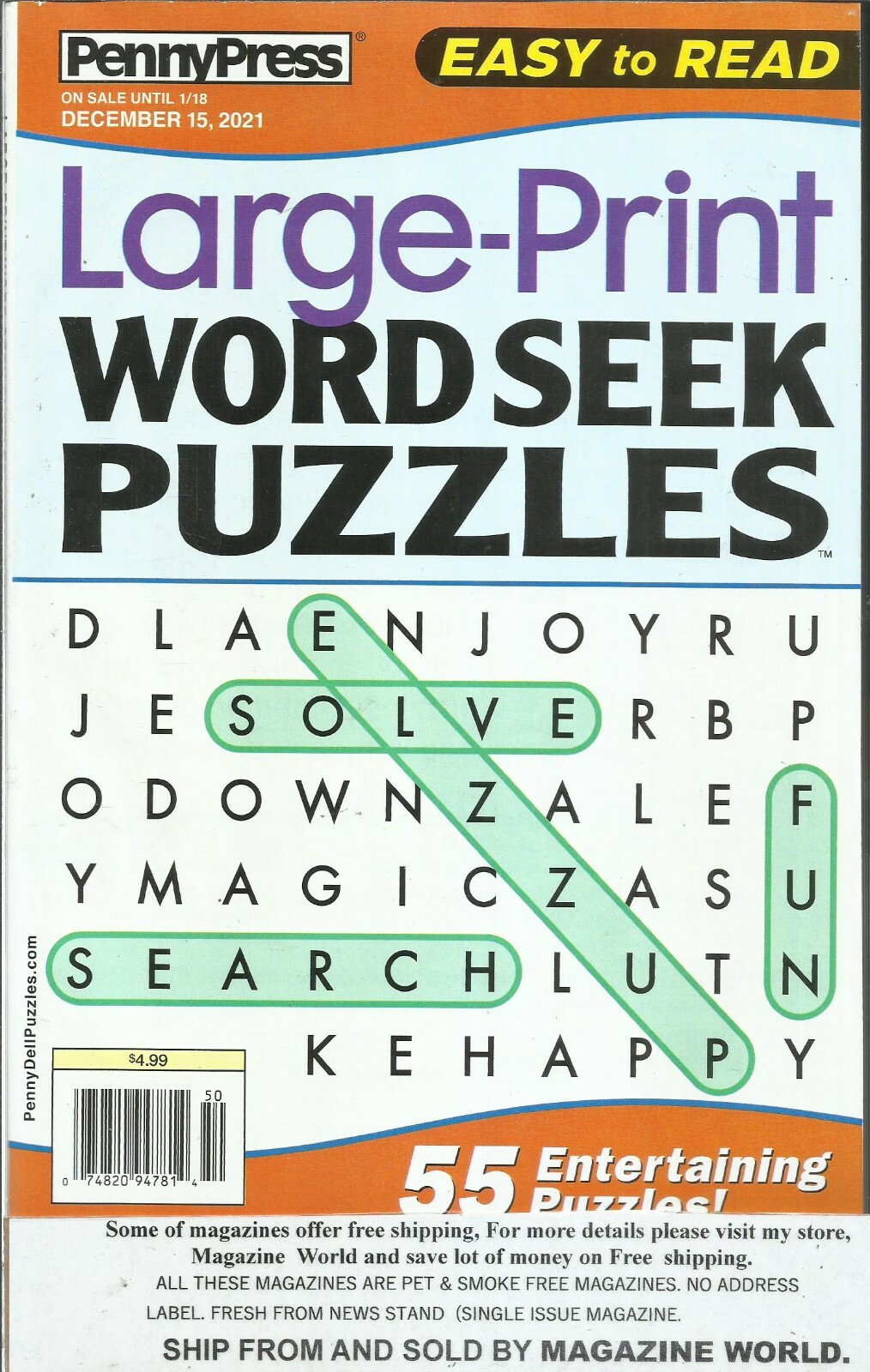 LARGE- PRINT WORD SEEK PUZZLES DIGEST, DEC, 15th 2021 * ON SALE JAN 18th 2022
