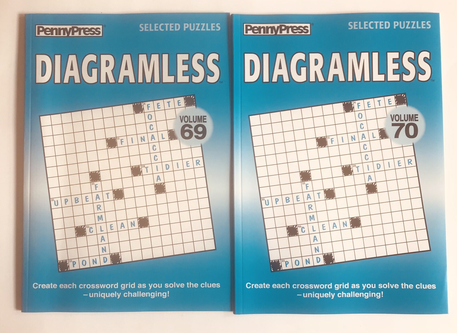 Lot of 2 Diagramless Crossword Puzzles Books Penny Press Dell Variety 69 70