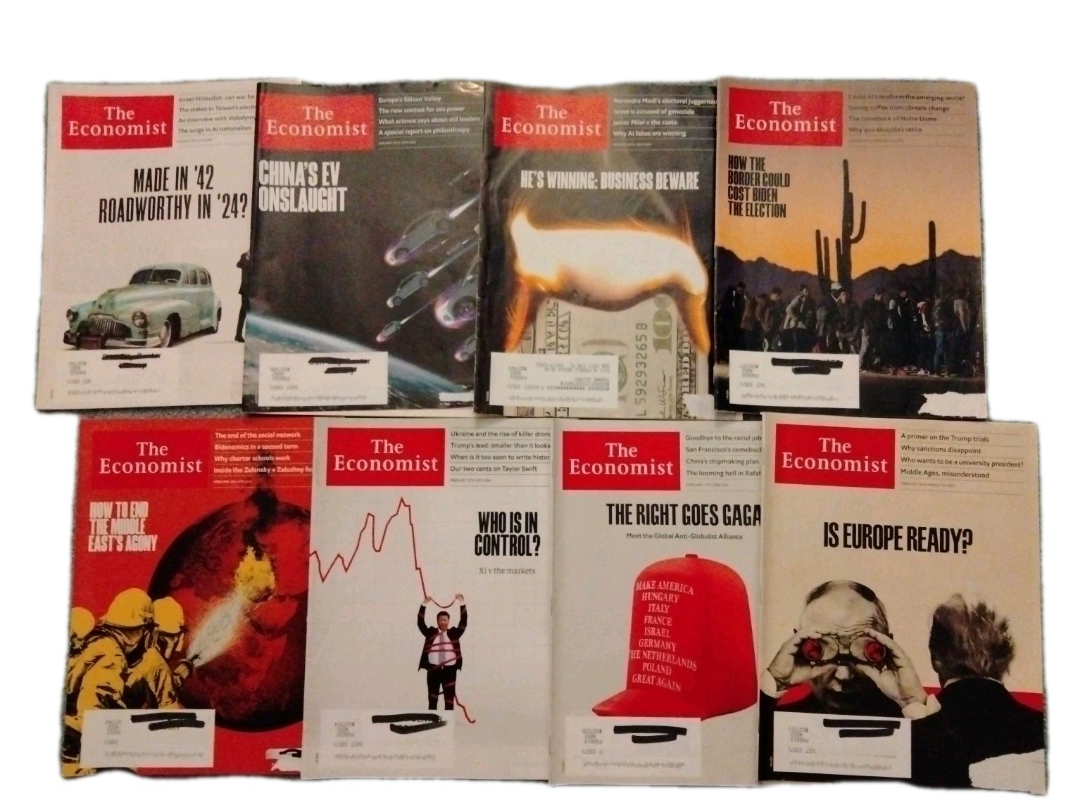 Economist Magazines Lot of 8: Jan 6, 2024 thru March 1, 2024