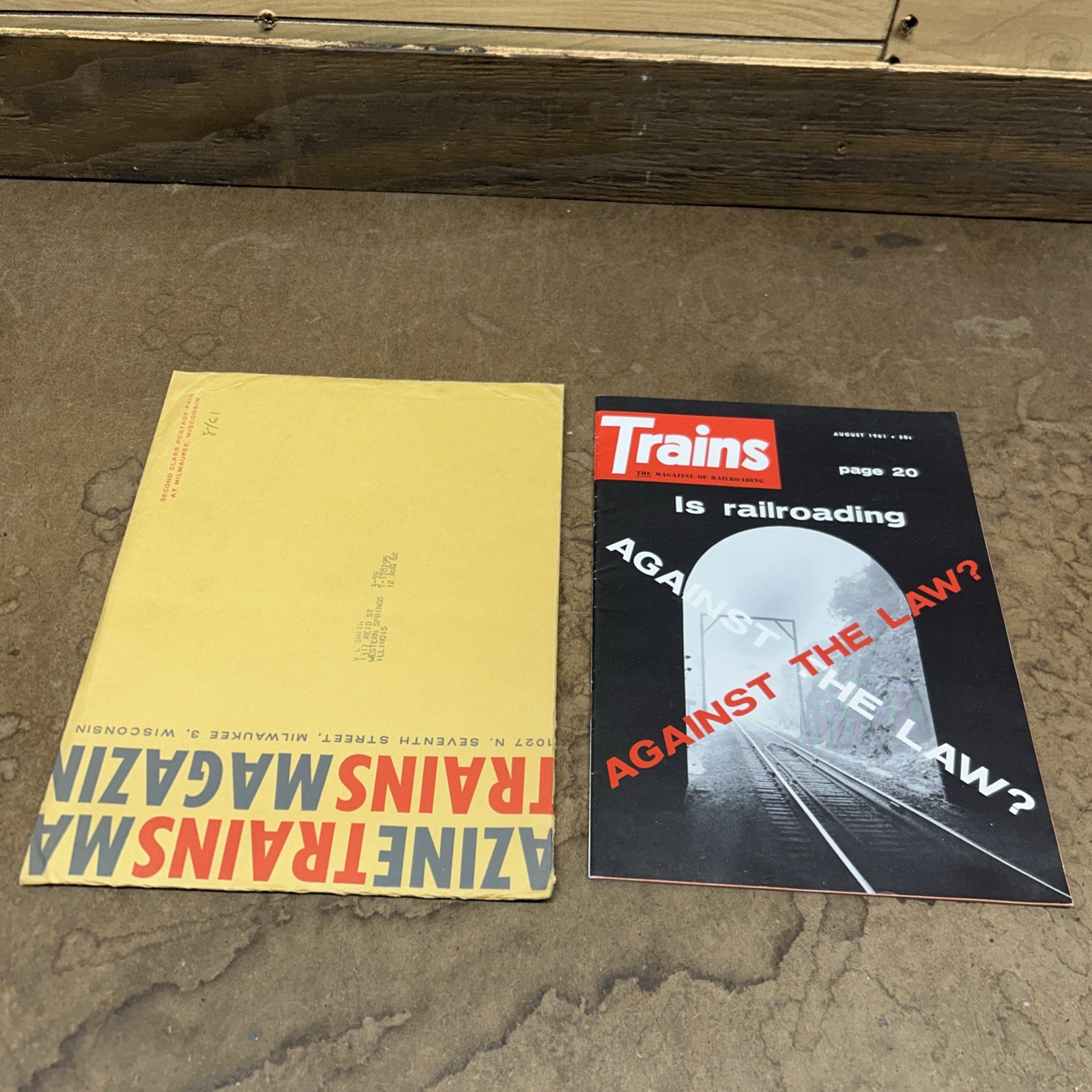 Trains Magazine Railroading August 1961 Rare Original Envelope HTF