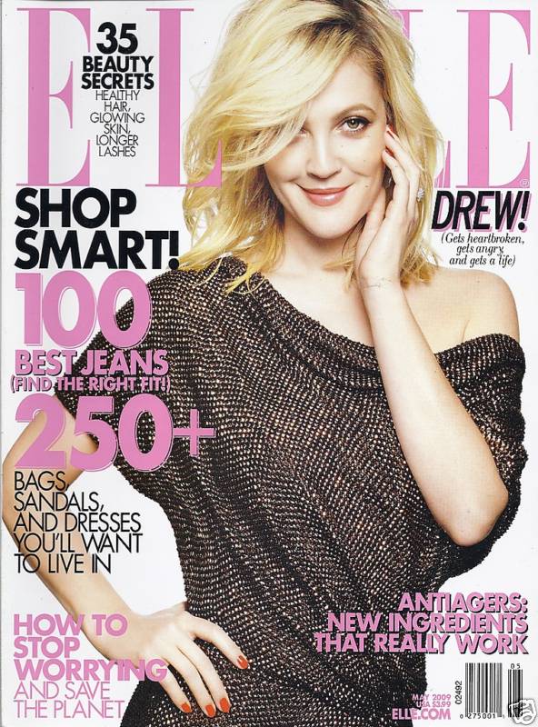 Elle Magazine Drew Barrymore Fashion Beauty Secrets 100 Best Jeans Dresses 2009
