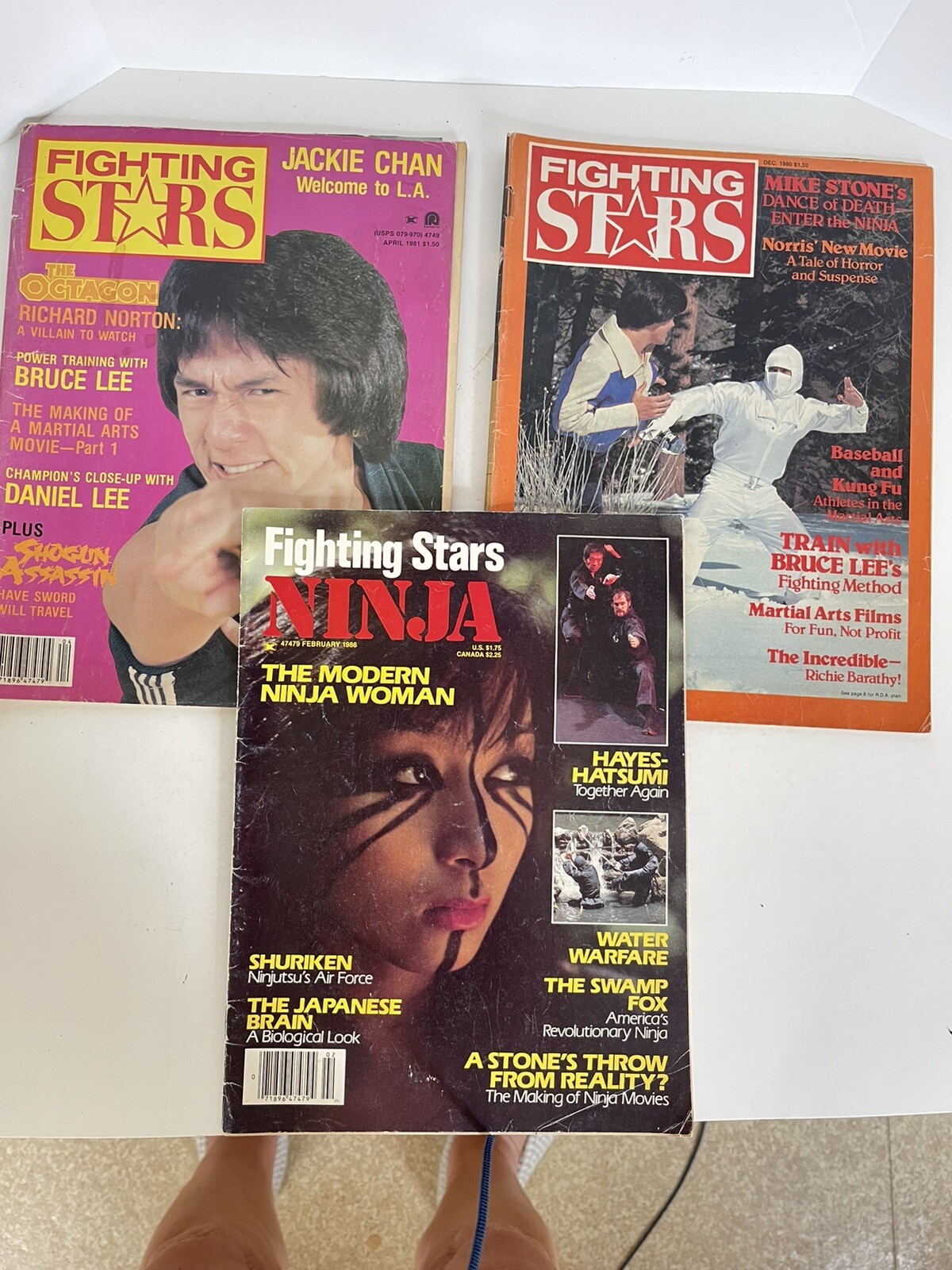 Fighting Stars Martial Arts Magazines Lot Of 3 1980-1986 Mike Stone Jackie Chan