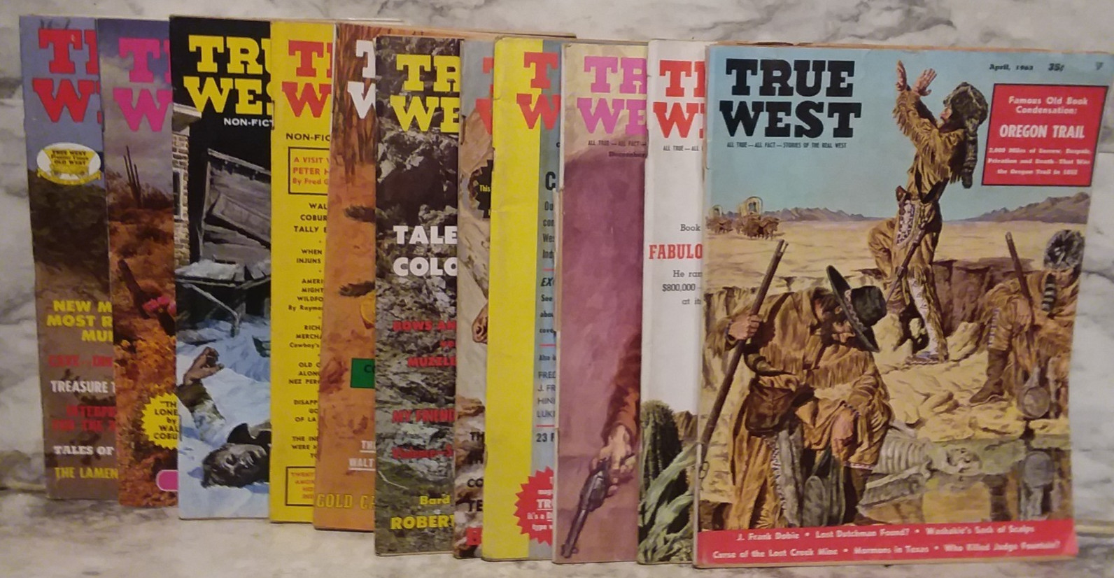 12 Vtg TRUE WEST Pioneer, Cowboy, Treasure Hunting Magazine LOT – 1950’s, 1960’s