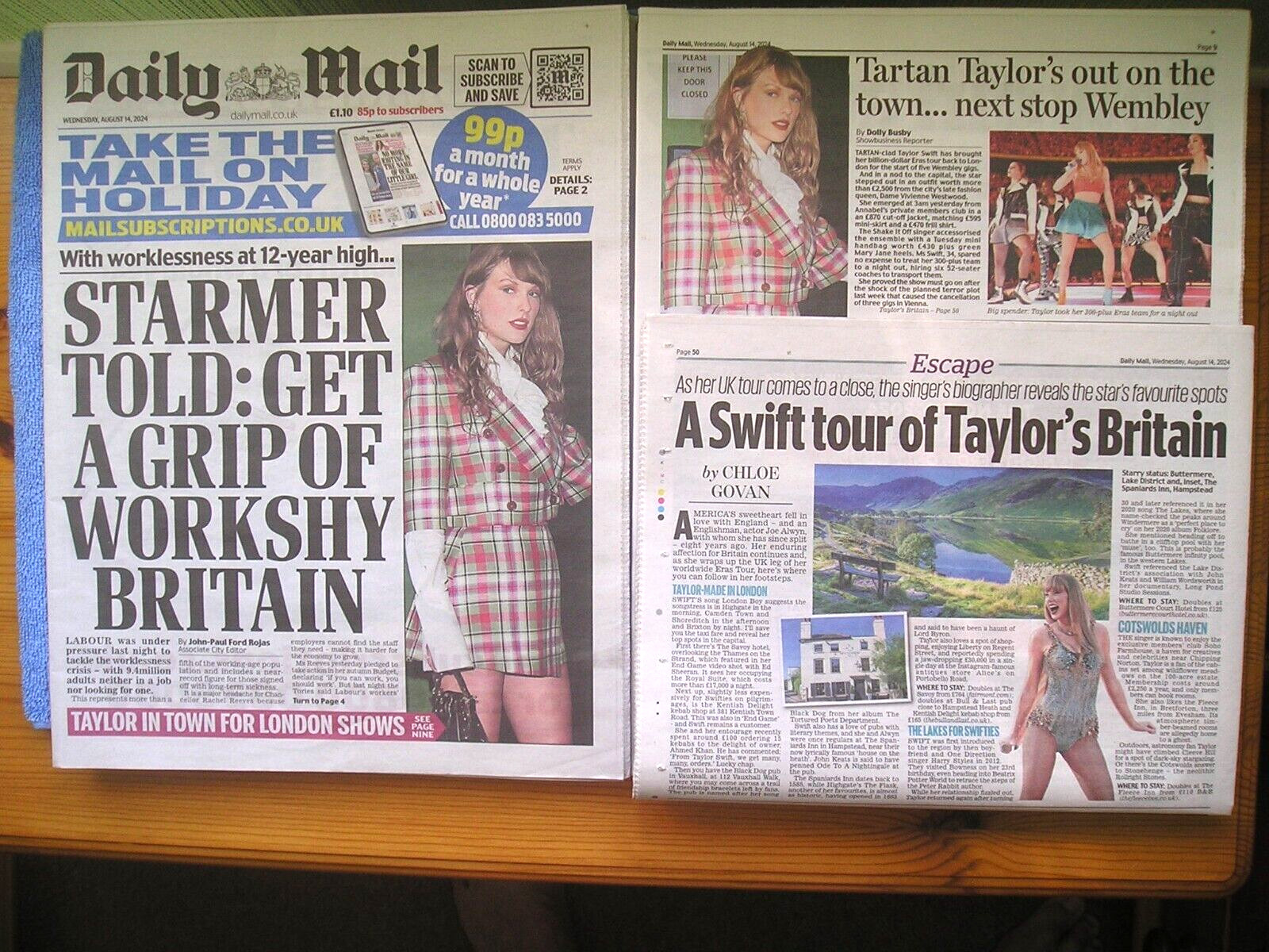 TAYLOR SWIFT DAILY MAIL NEWSPAPER 14/8/24 RARE PICS & NEWS