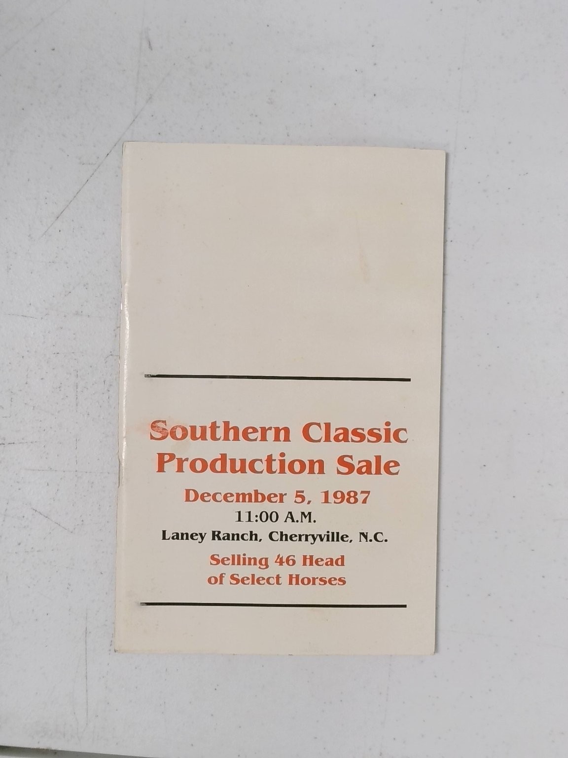 Southern Classic Production Sale Catalog December 1987 Horses Equestrian Auction