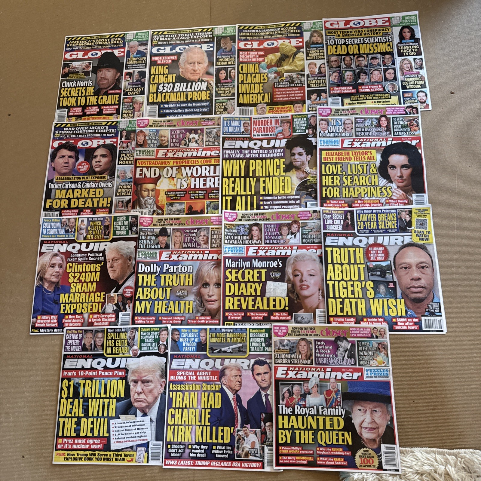 Lot Of 15 NATIONAL EXAMINER Magazines, Globe And Enquirer Mixed Magazine Lot