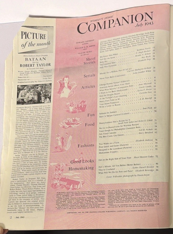 Woman’s Home Companion Magazine July 1943 American Flag Cover Favorite Authors