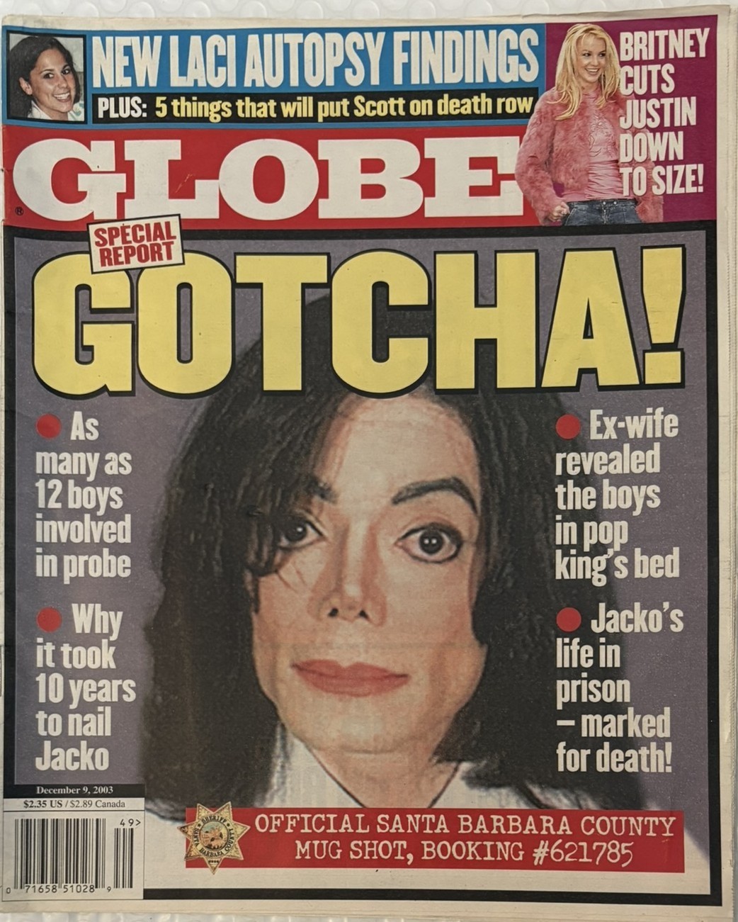 Globe Magazine Dec 2003 Michael Jackson Mugshot Cover Tabloid Vintage