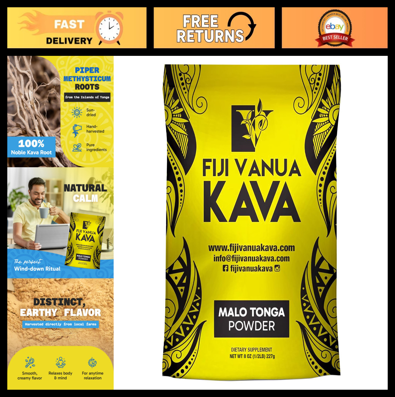 Medium Grind Kava Root Powder – Traditional Easy Prep Drink, Smooth Taste, 8oz
