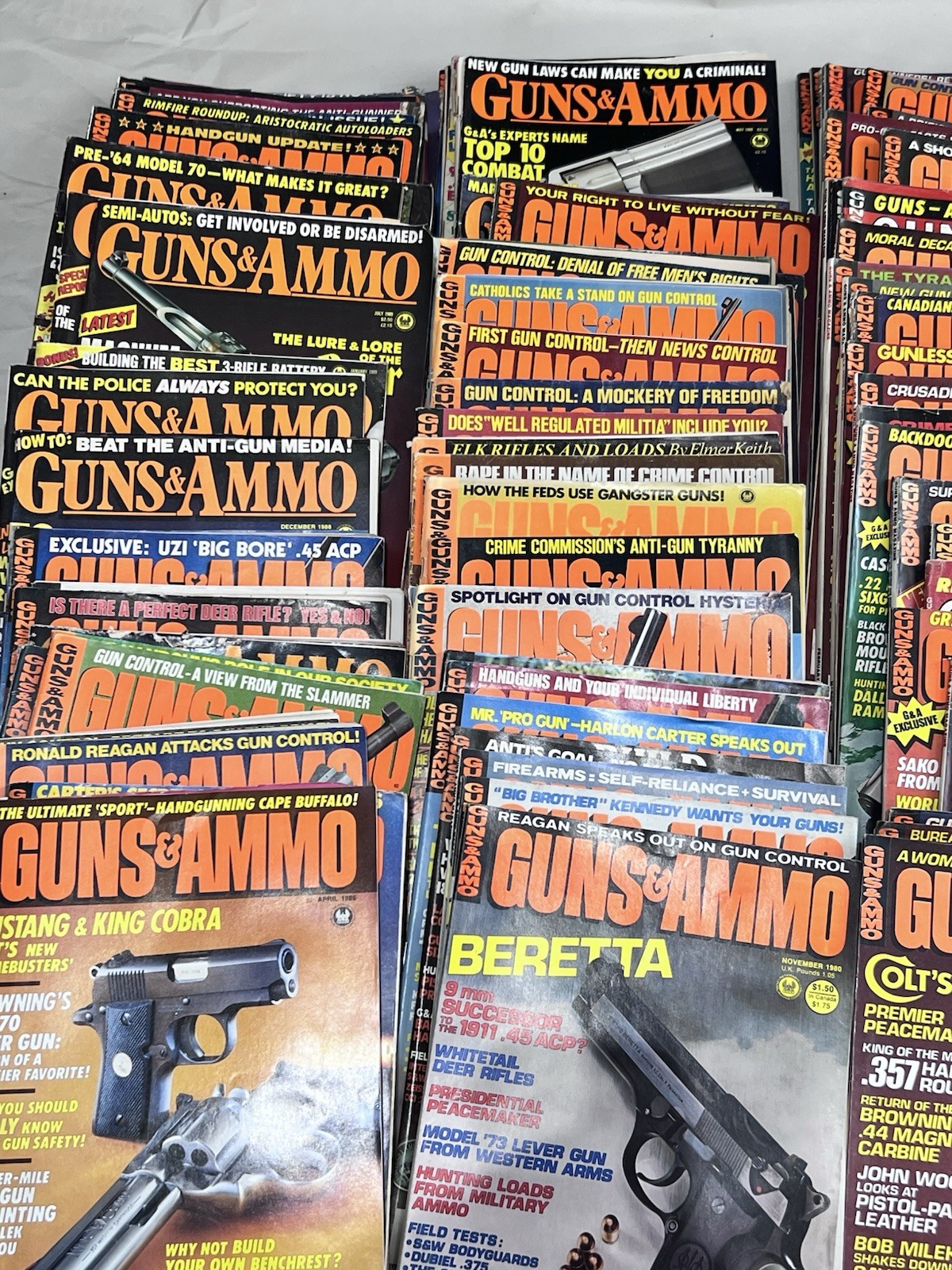 Guns & Ammo Magazine Lot of 110 – Handguns, Rifles, Combat Guns (80-90s Issues)