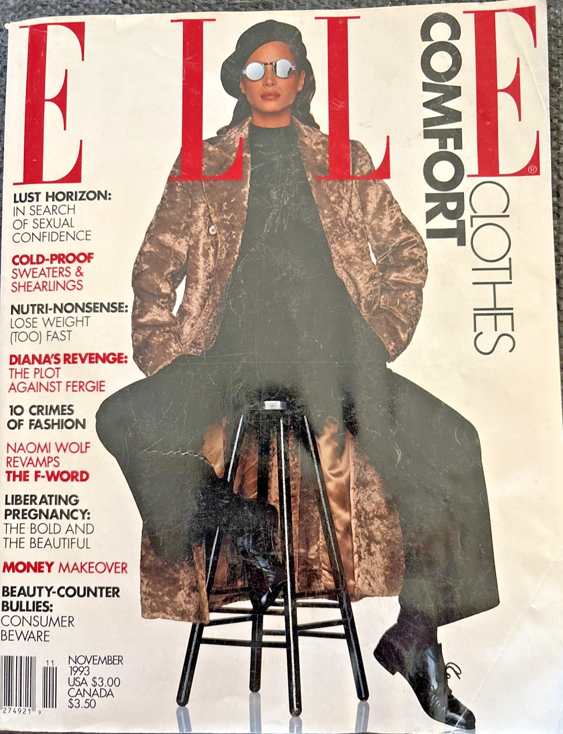 Elle November 1993 Christy Turlington Princess Diana Naomi Wolf Very Good