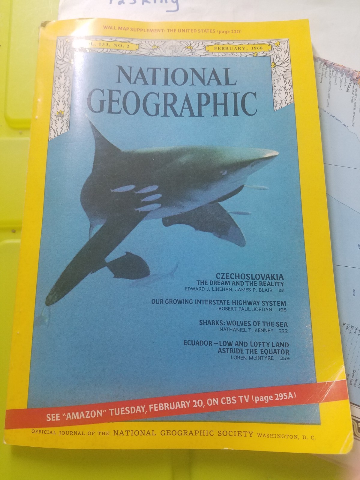 National Geographic Feb 1968 Czechoslovakia Vol 133 No 2 + Map