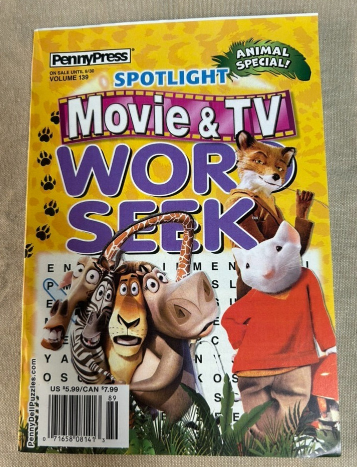 Penny Press Spotlight Movie & TV Word Seek Animal Special! ~ Vol 139