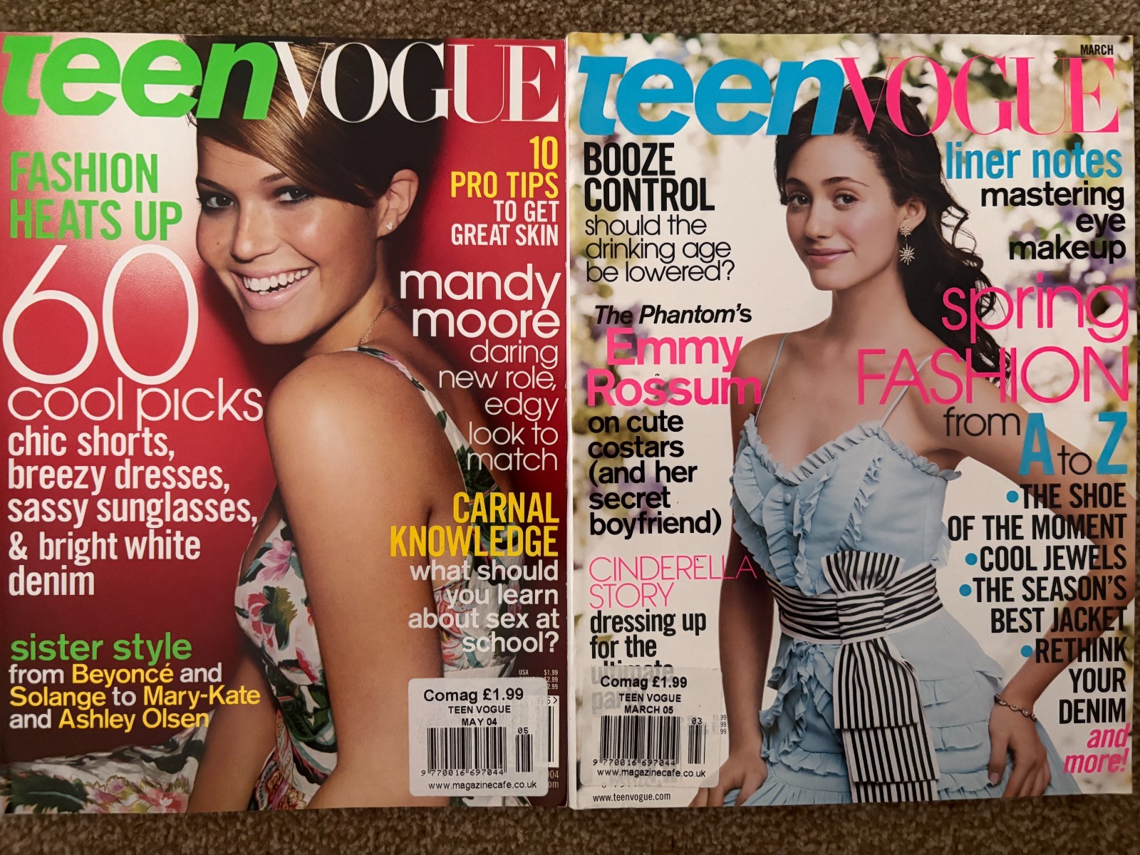 Teen Vogue magazine USA bundle lot x2 2004 2005 – Mandy Moore Emmy Rossum