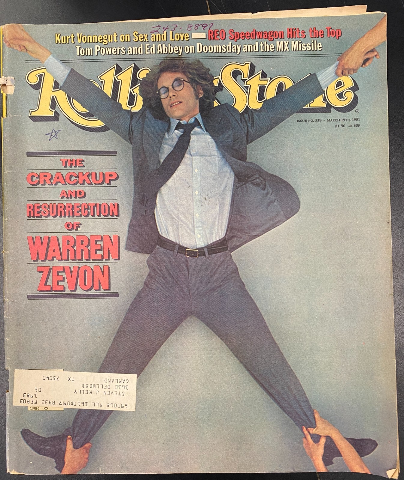 Rolling Stone Magazine Issue 339 March 19,1981 Warren Zevon