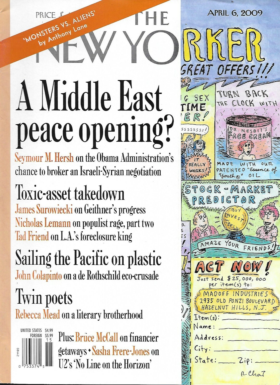 New Yorker Magazine Middle East Peace L.A. Foreclosure King Twin Poets 2009