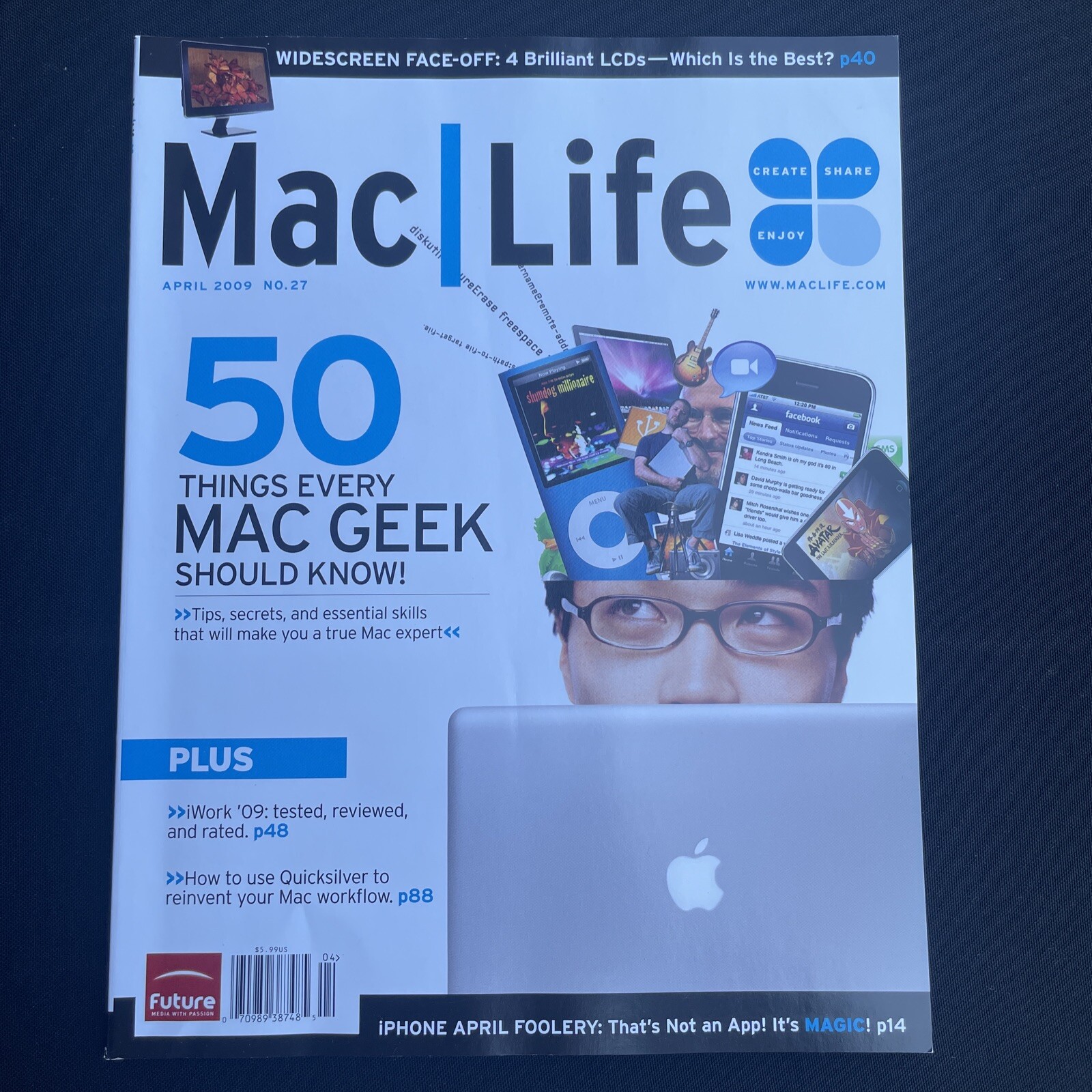 MacLife Magazine April 2009 No. 27 50 Geek Tips Widescreen Displays iWork Review