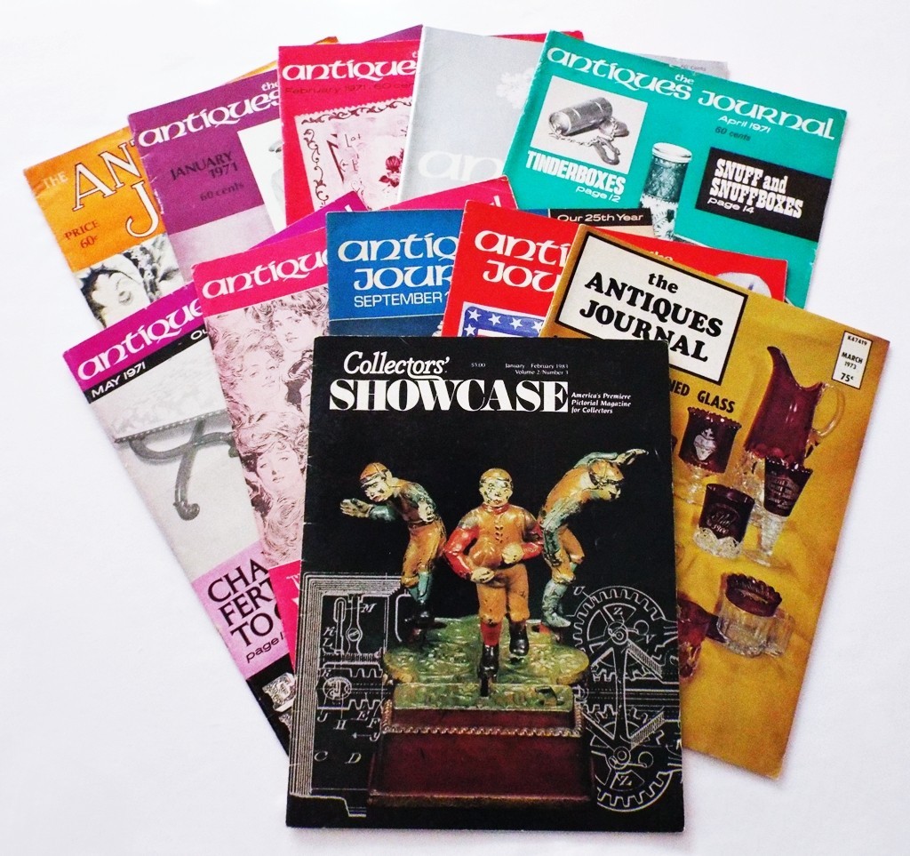 11 PC – ANTIQUES JOURNAL & COLLECTORS SHOWCASE MAGAZINES 1960s – 1970s – 1983