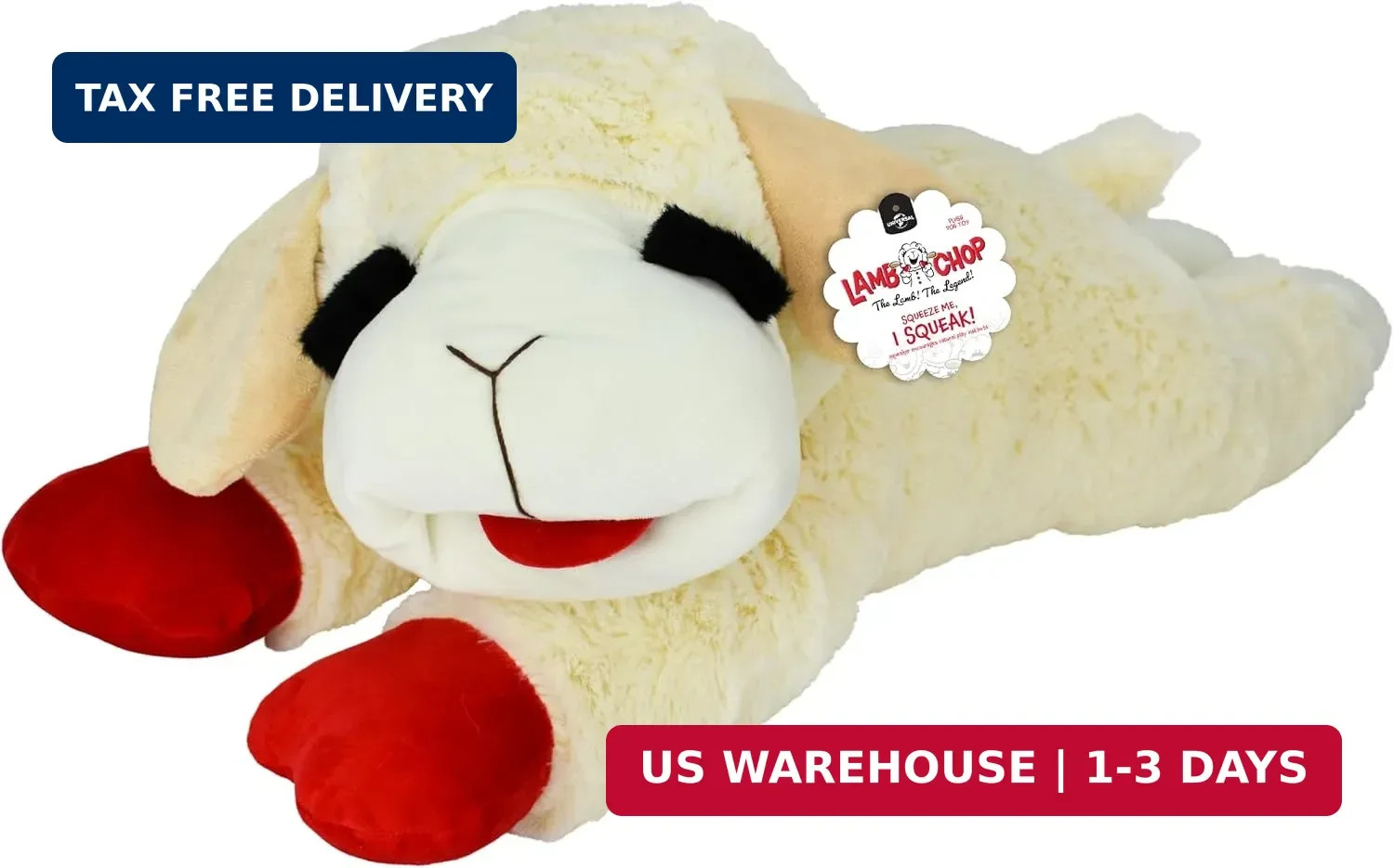 Multipet Lamb Chop Dog Plush Toy – Squeaky Toy for All Dogs – Extra Soft Plush –