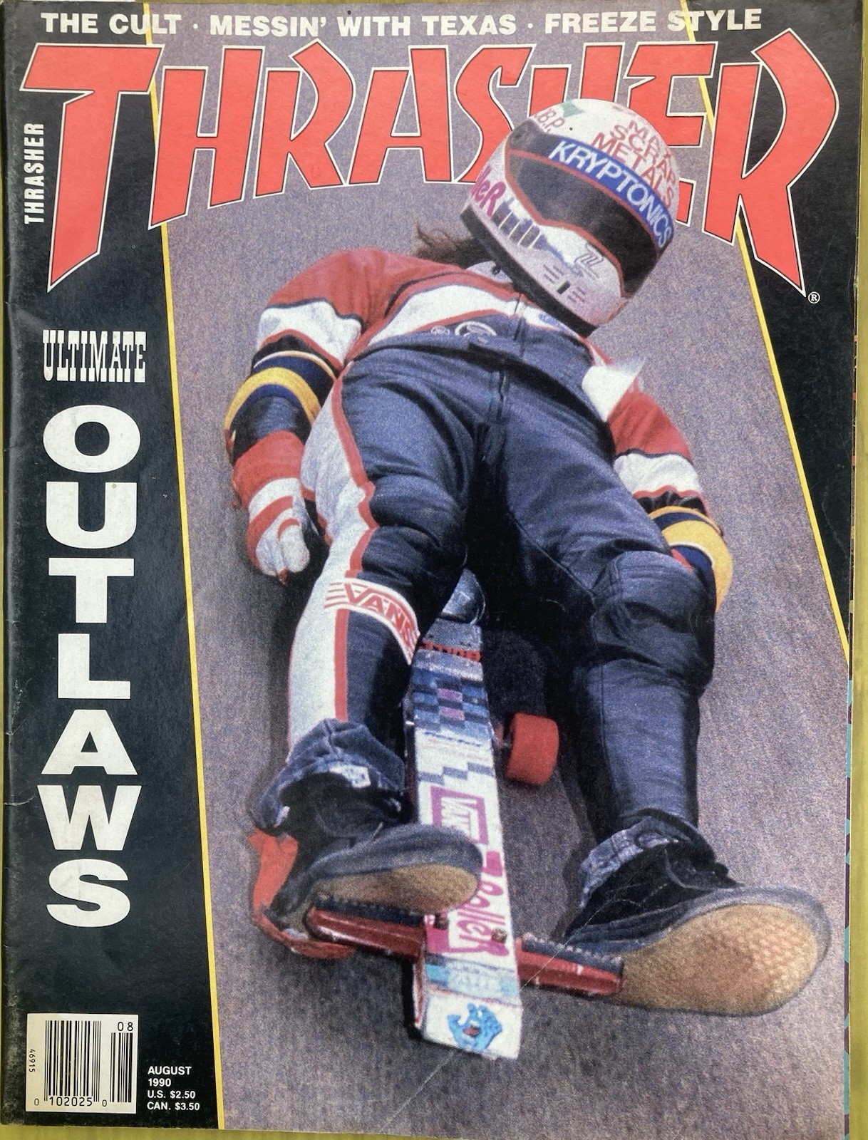 THRASHER Mag Vol 10 #8 DOWNHILL SKATE LUGE Chris Miller SNFU Cult DAMNED Hosoi