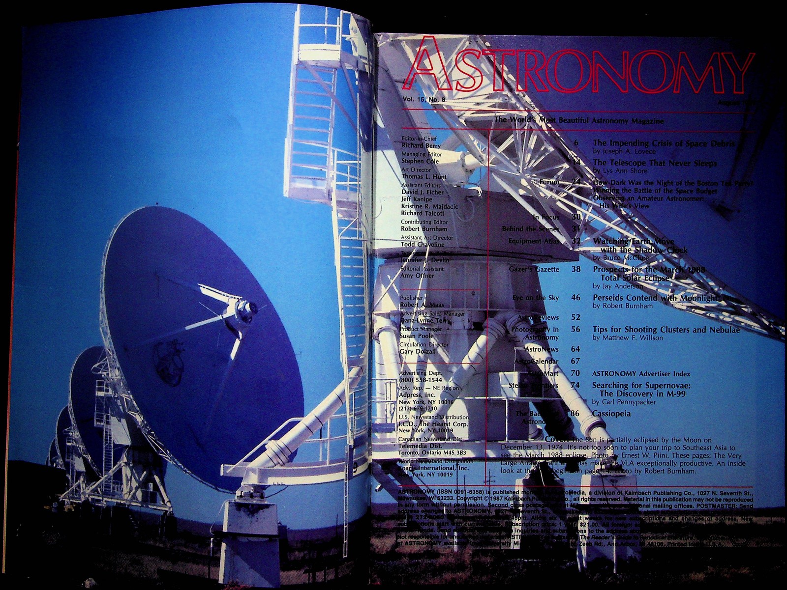 Astronomy Magazine August 1987 Vtg Space Junk Star Cluster Radio Telescope