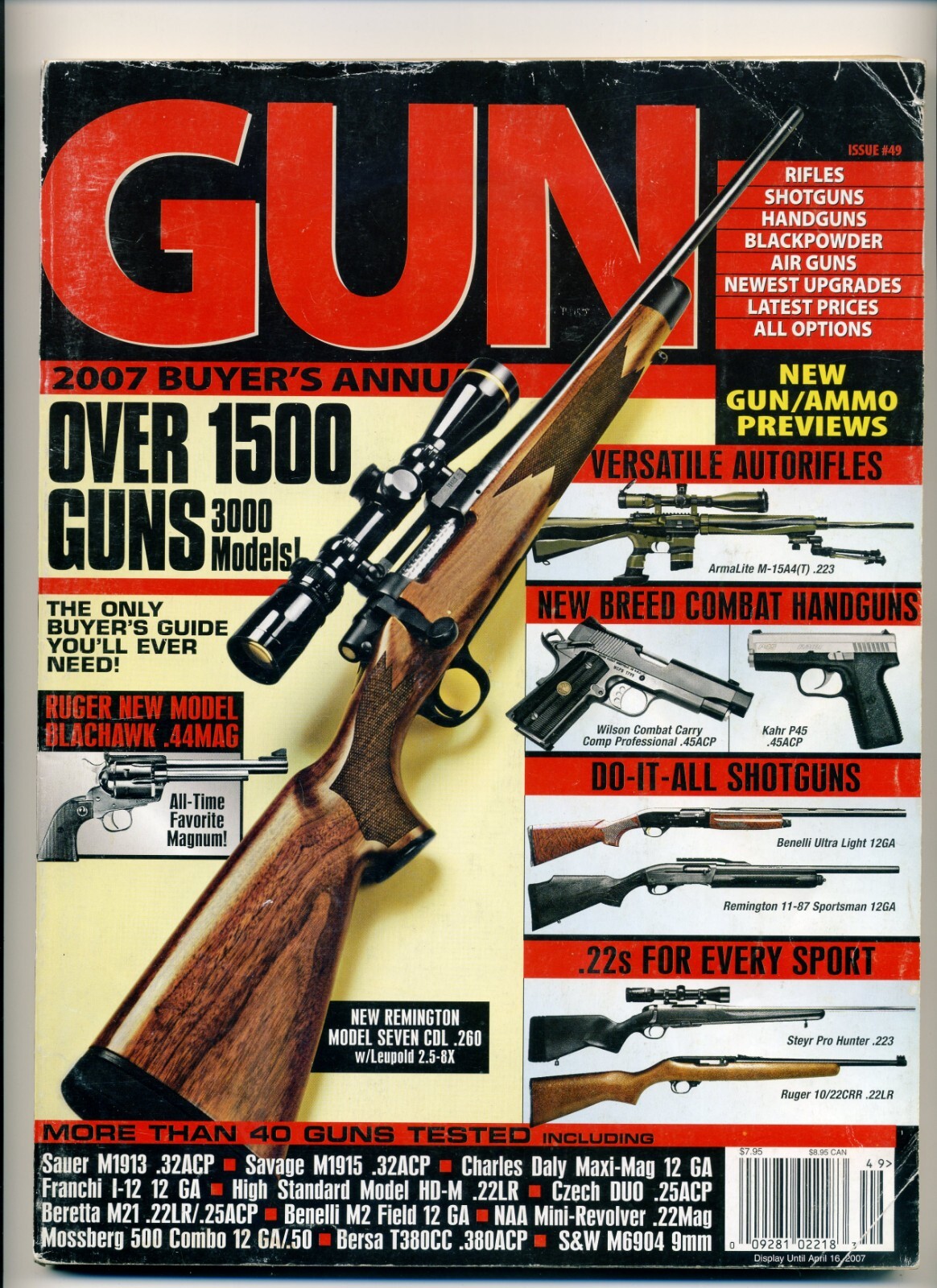 2007 Gun Buyer’s Annual Magazine Ruger Blackhawk .44MAG, Remington Model 7 CDL