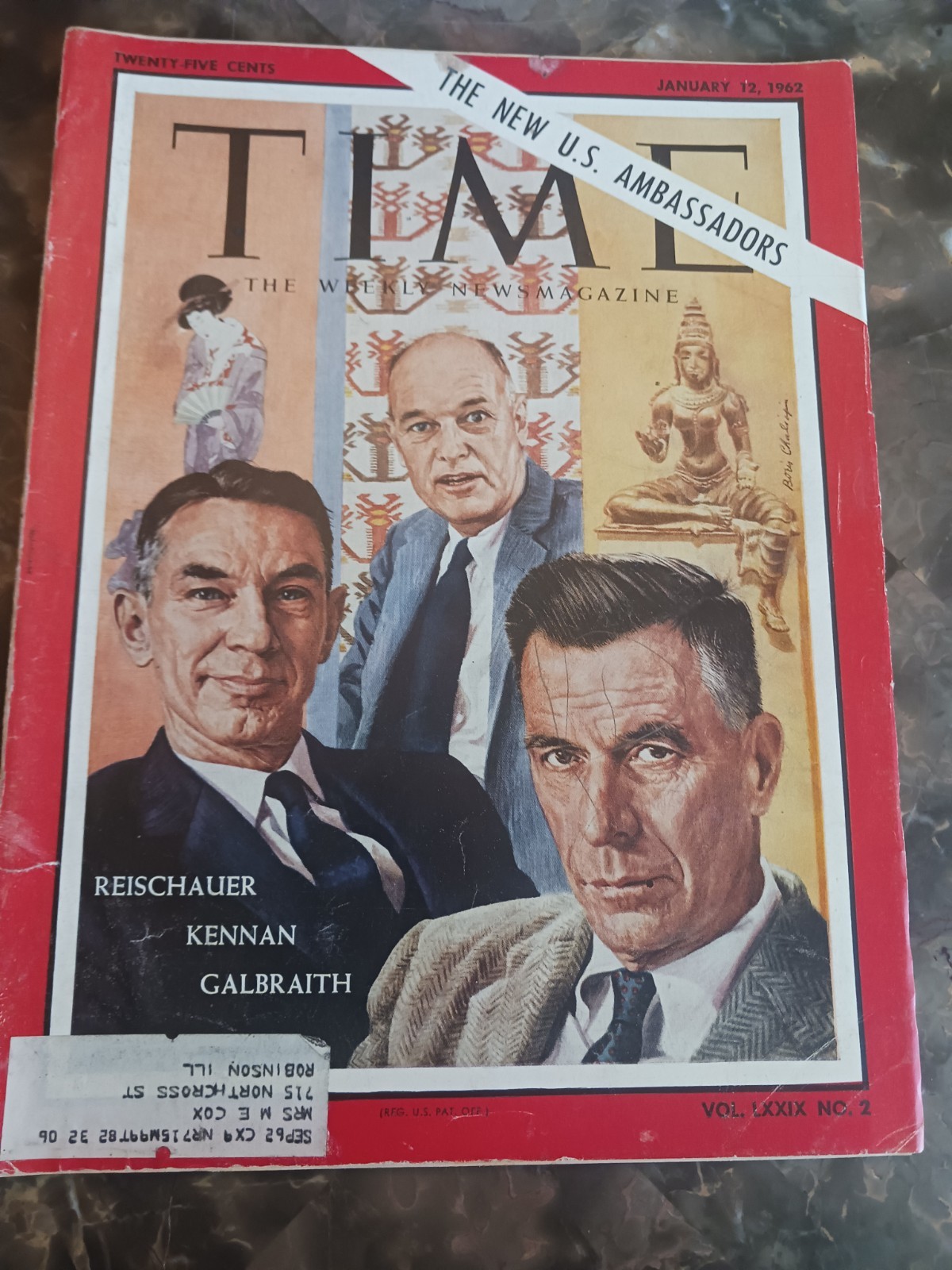 TIME MAGAZINE – January 12 1962 Cover Reischauer, Kenna, US Ambassadors