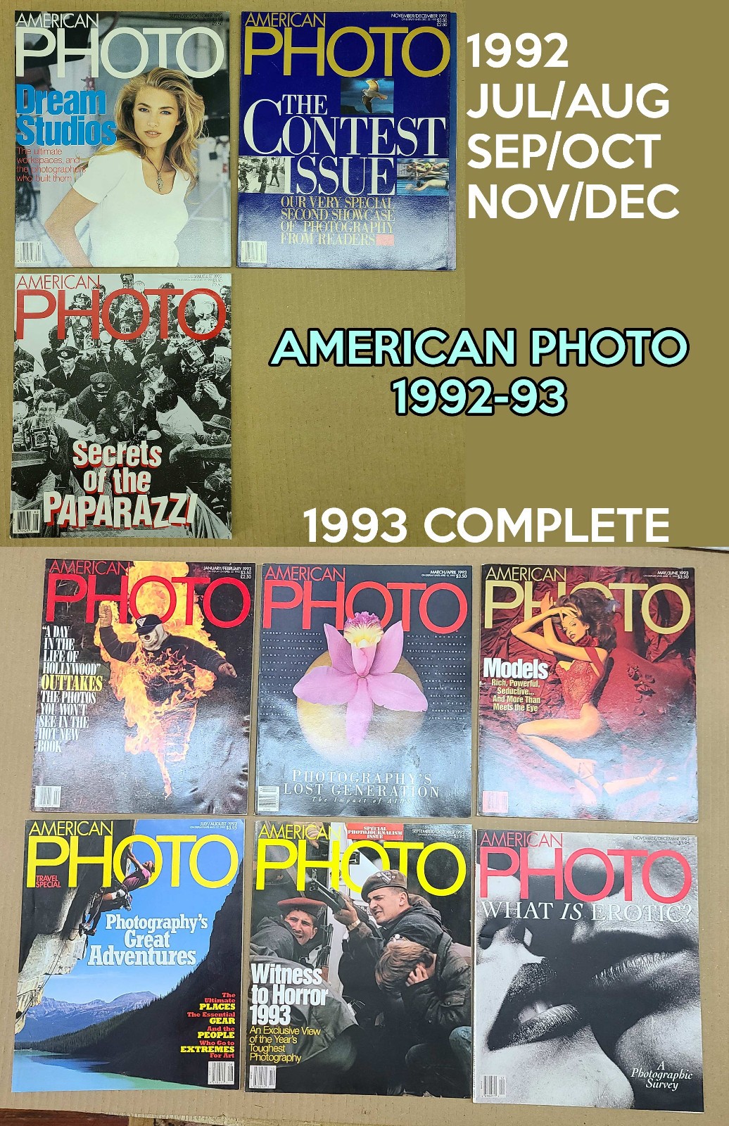 AMERICAN PHOTO MAGAZINE 1992 1993 9 Lot Fashion photography classic models