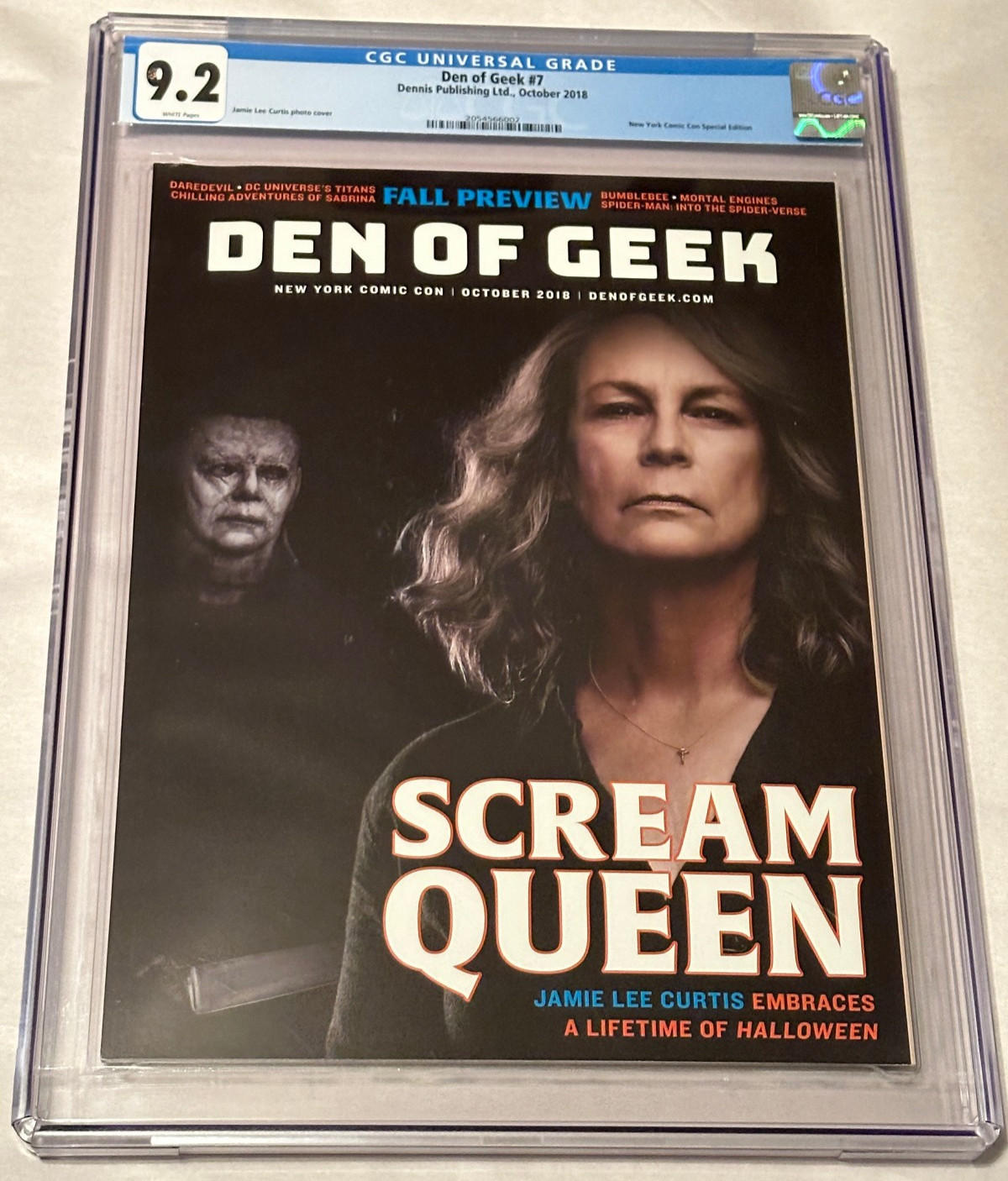 Den of Geek Magazine #7 NYCC Jamie Lee Curtis Photo Cover 2018 CGC Graded 9.2
