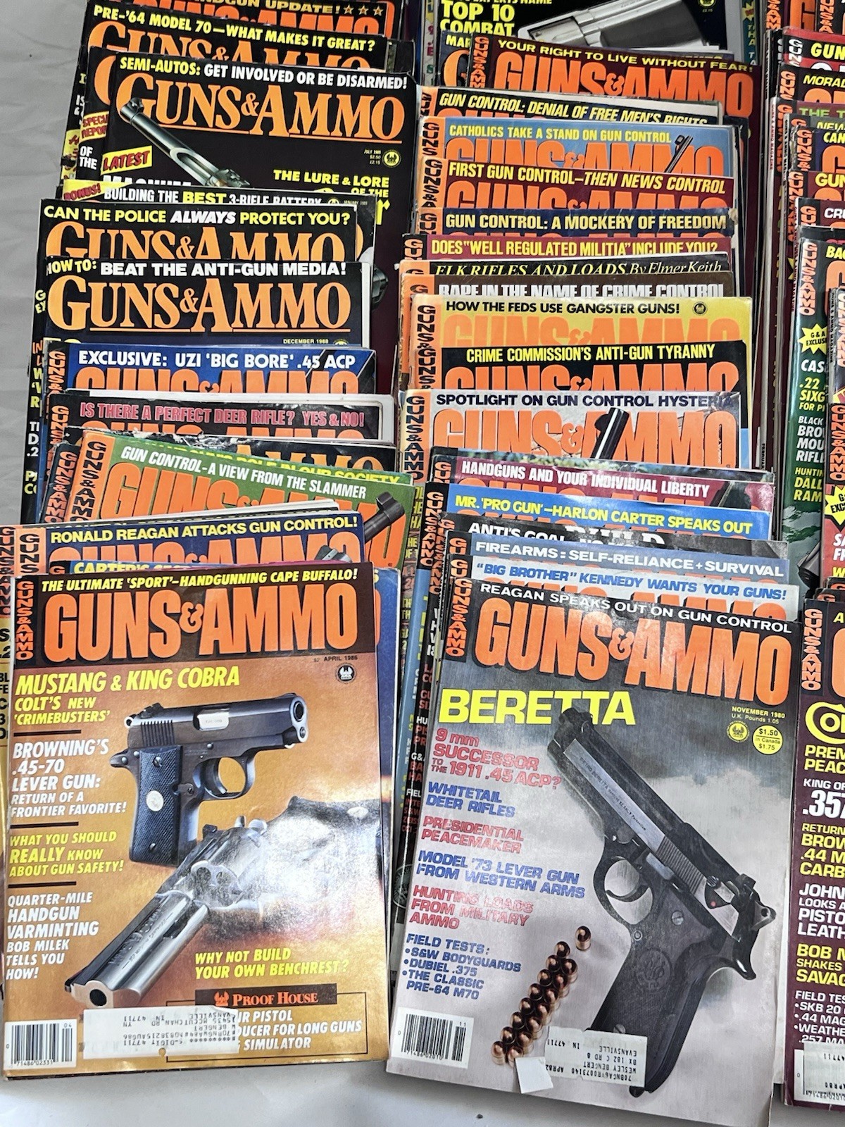 Guns & Ammo Magazine Lot of 110 – Handguns, Rifles, Combat Guns (80-90s Issues)
