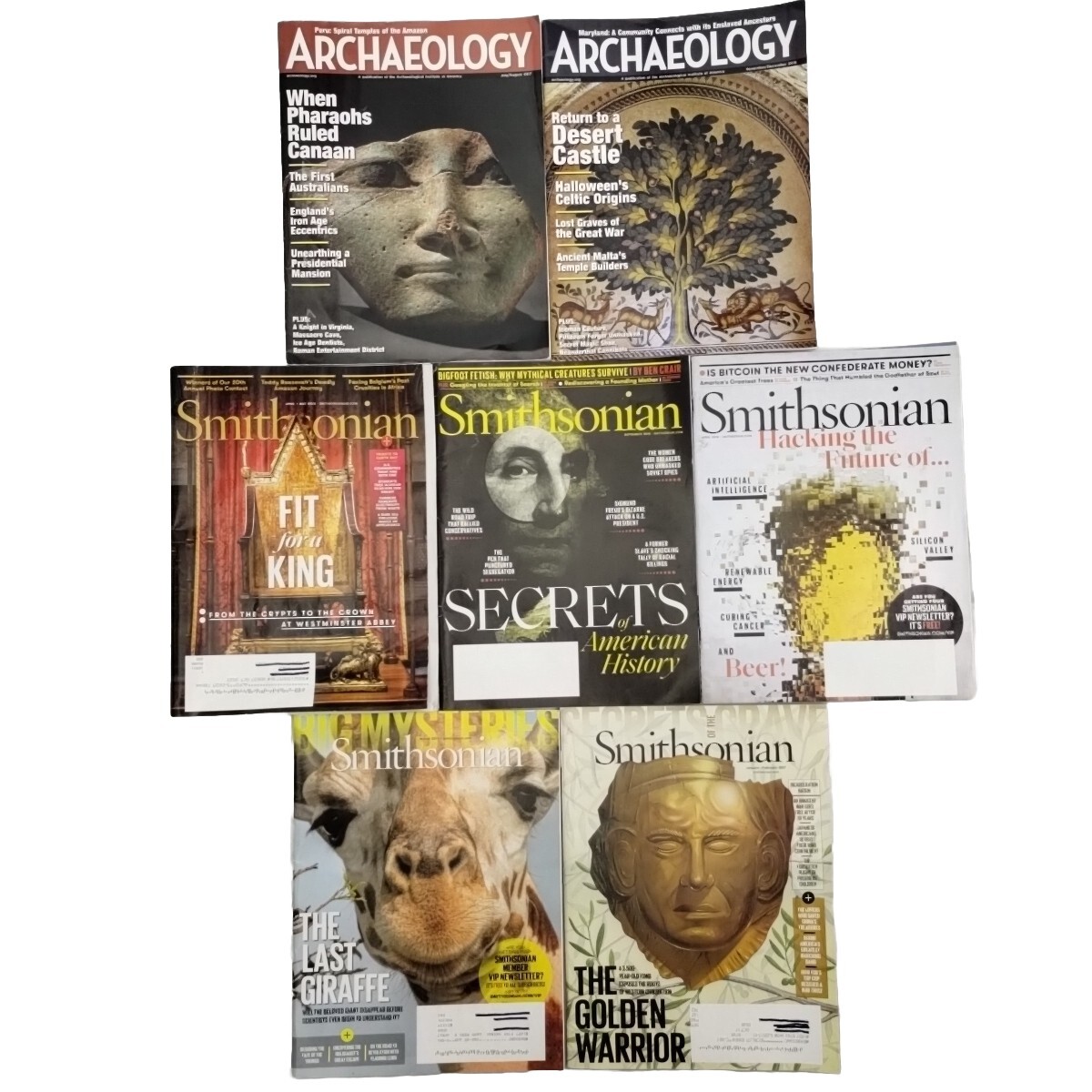 Smithsonian & Archeology Magazines Lot Of 7 2016-2023 Hacking History Pharaoh