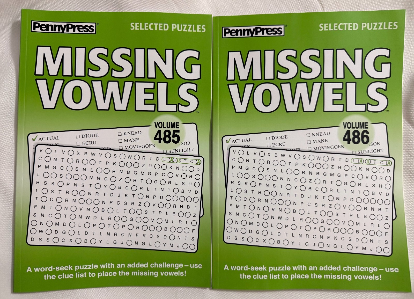 Lot of (2) Penny Press Selected Puzzles Missing Vowels *Volumes 485 & 486