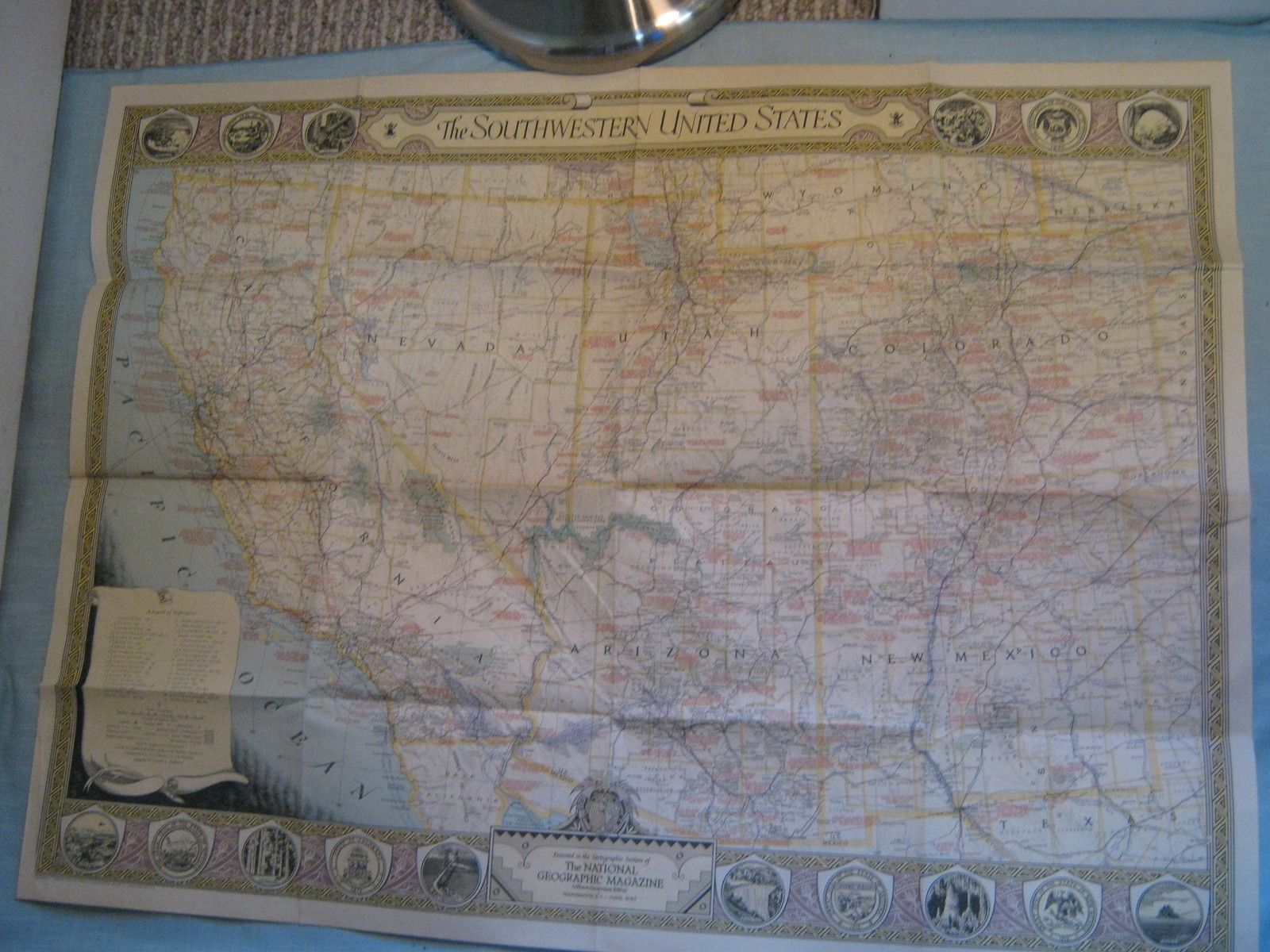 VINTAGE THE SOUTHWESTERN UNITED STATES MAP National Geographic June 1940