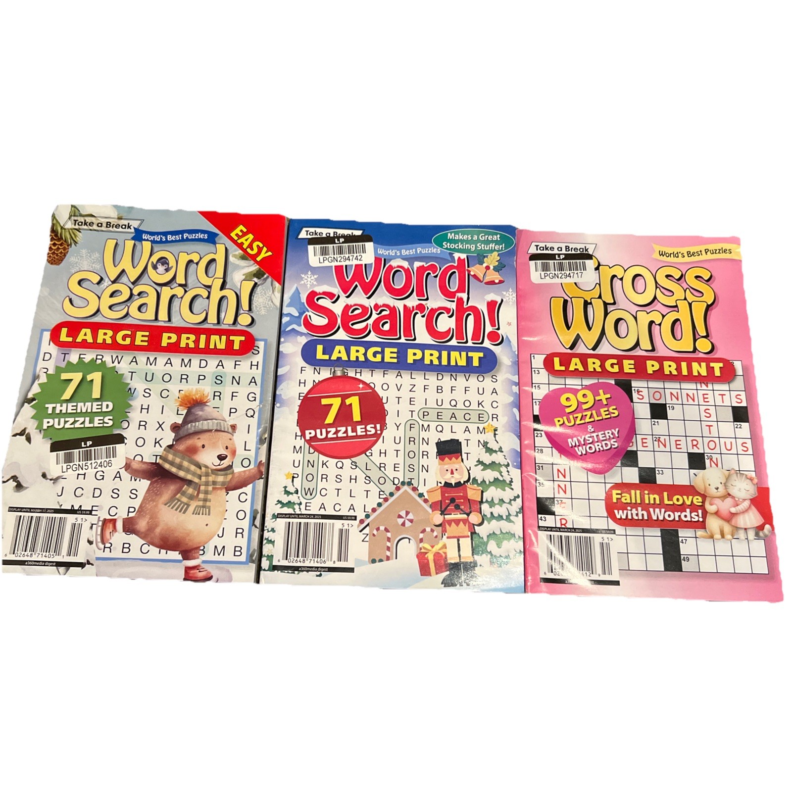 Word Search Large Print by Take a Break Lot of 3 (2025)