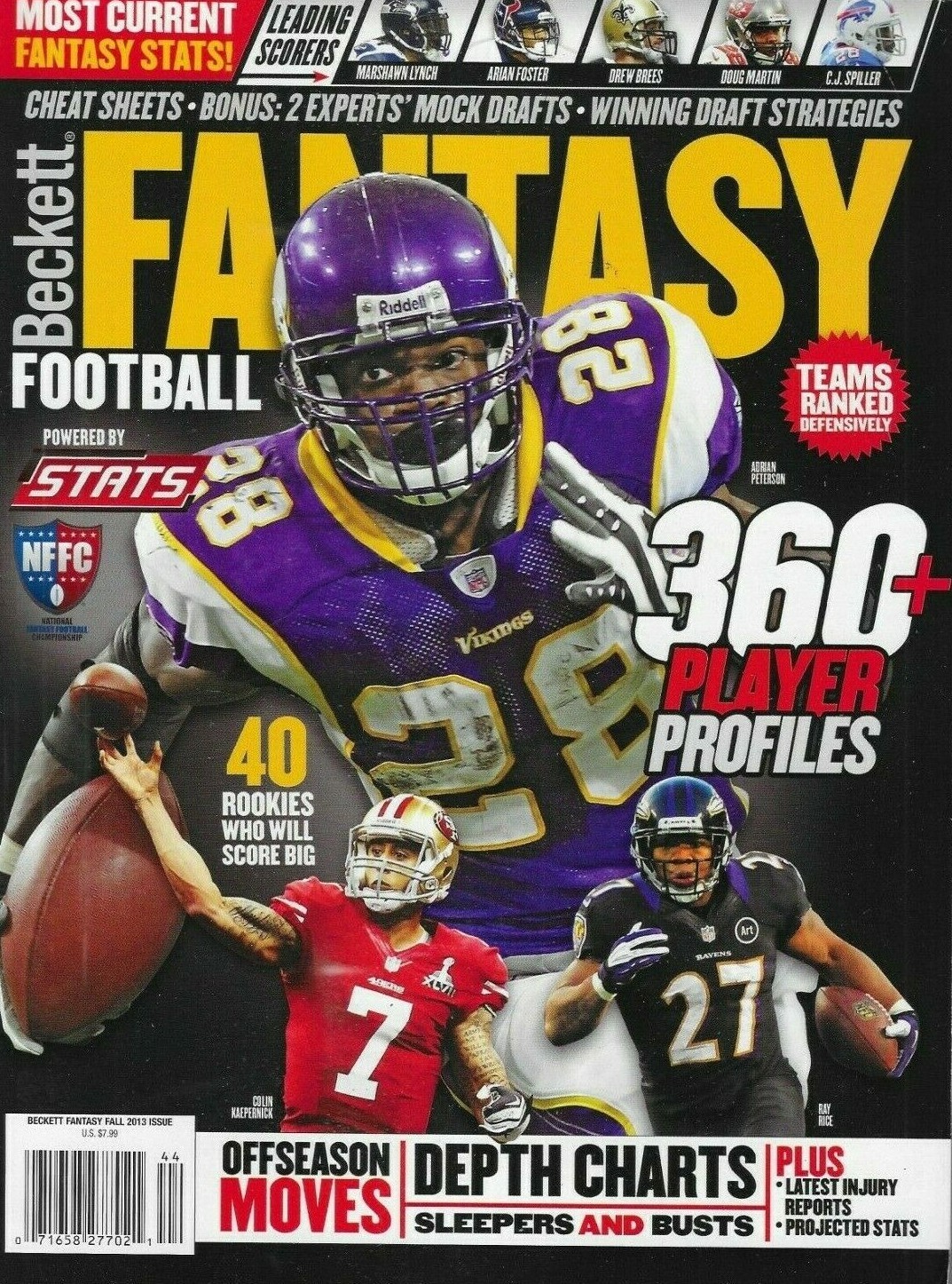 Beckett Fantasy Football Magazine Player Profiles Depth Charts Mock Drafts 2013.