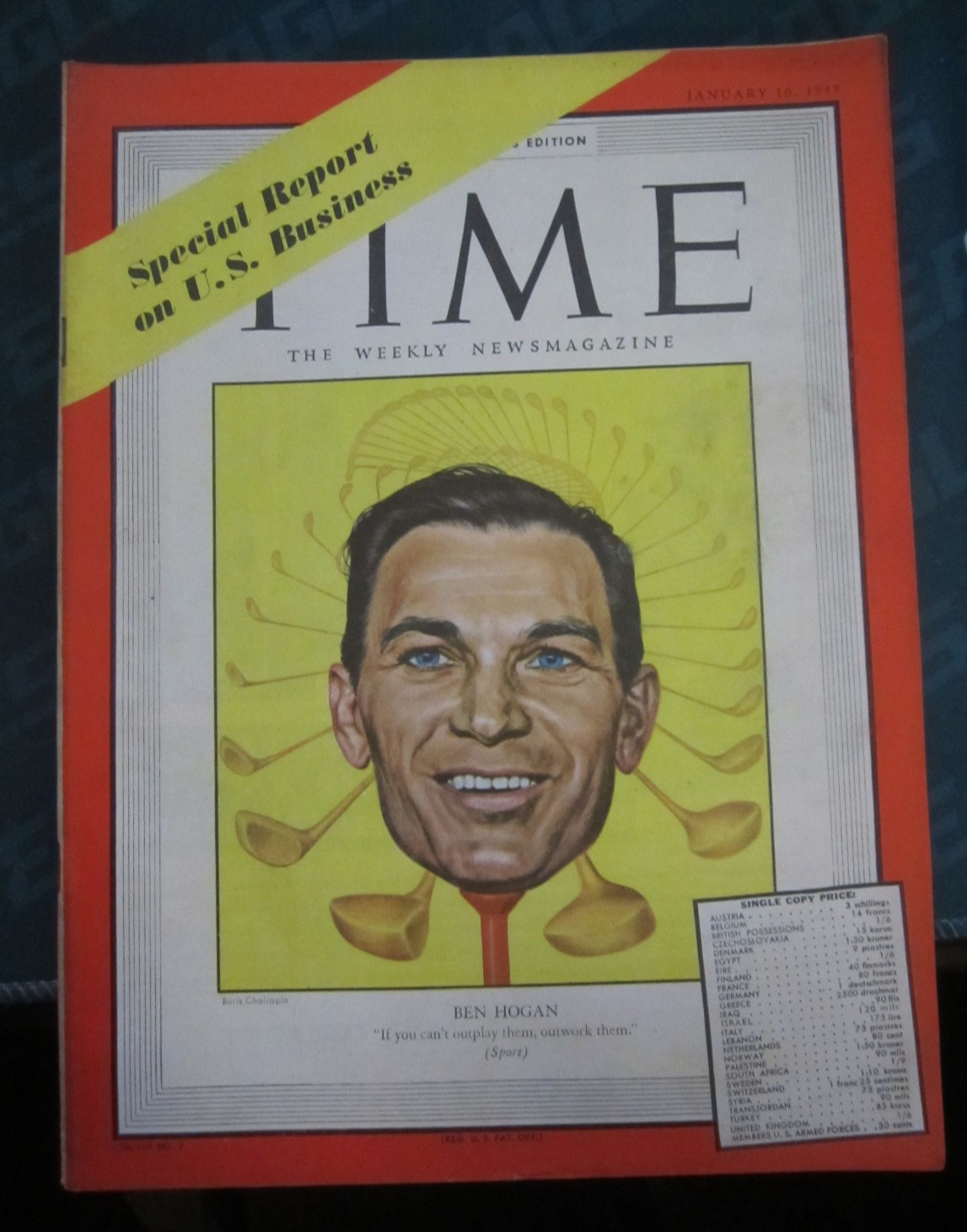 Time Magazine January 1949 Ben Hogan Golfer No Label Newsstand