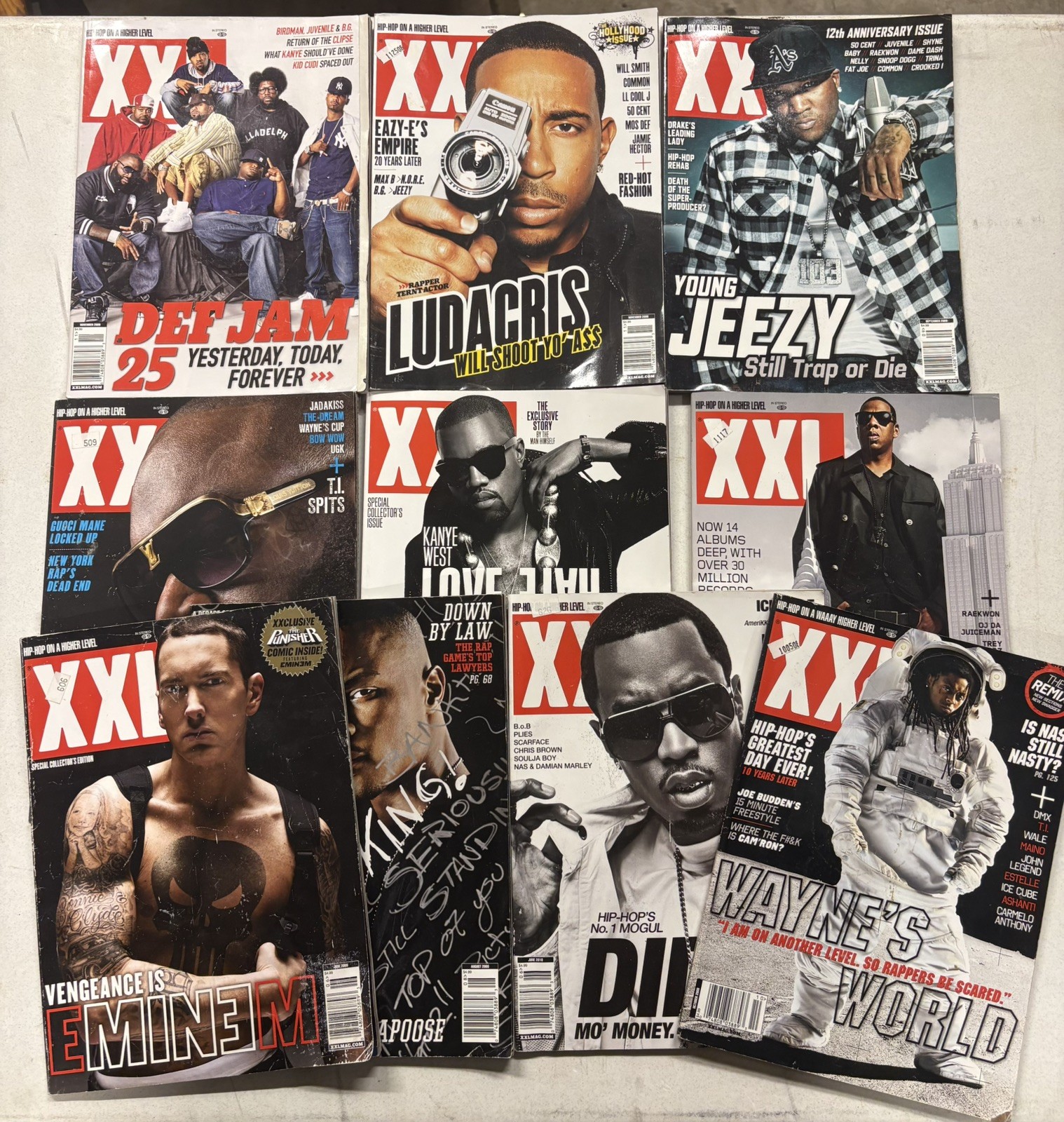 XXL Magazine mid 2000s lot of 10 mags Kanye, Eminem, JAY-Z, Rick Ross, Lil Wayne