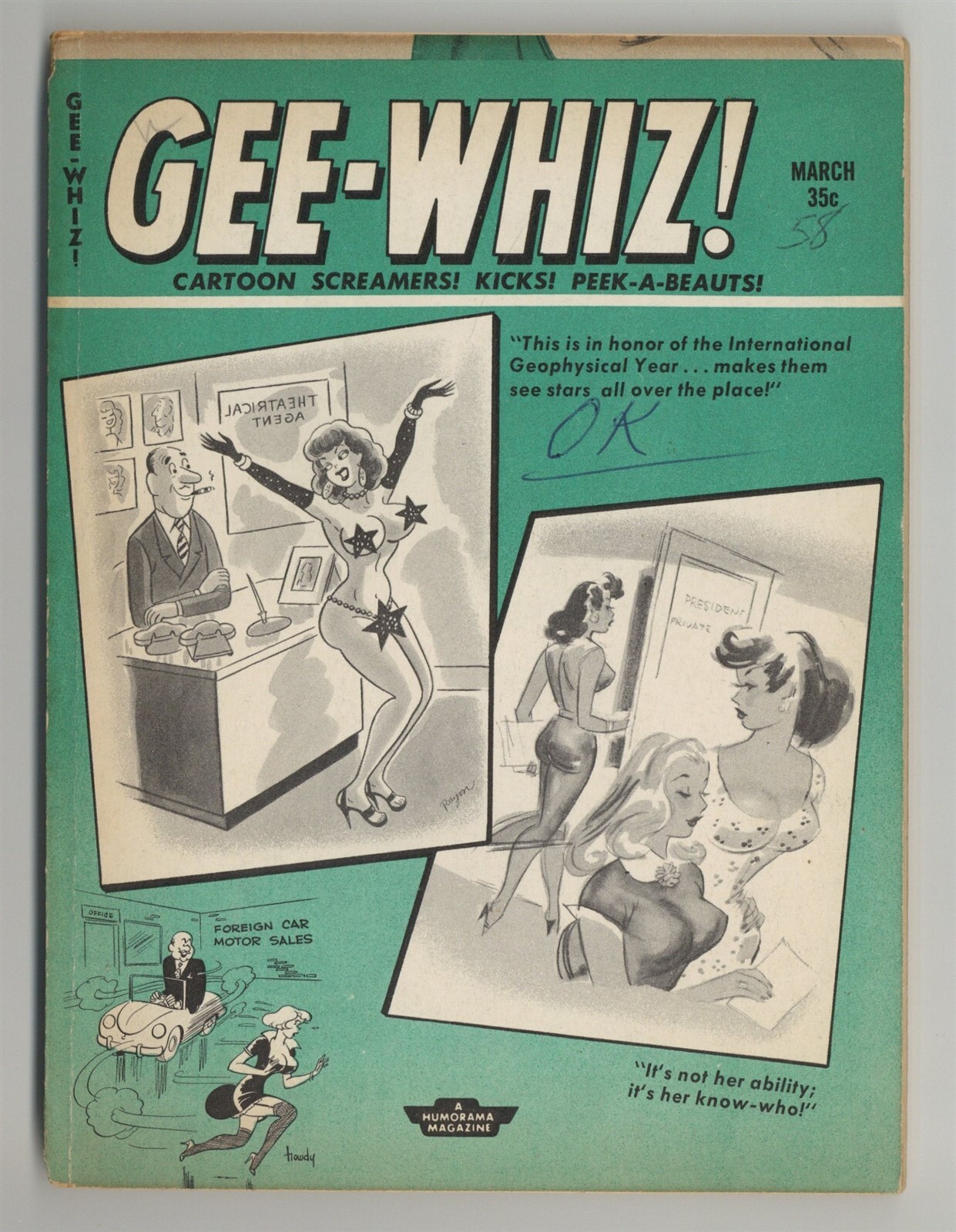 Gee-Whiz #15 Cartoon Screamers Caroline Lambert 1958 Bill Ward Magazine Humorama
