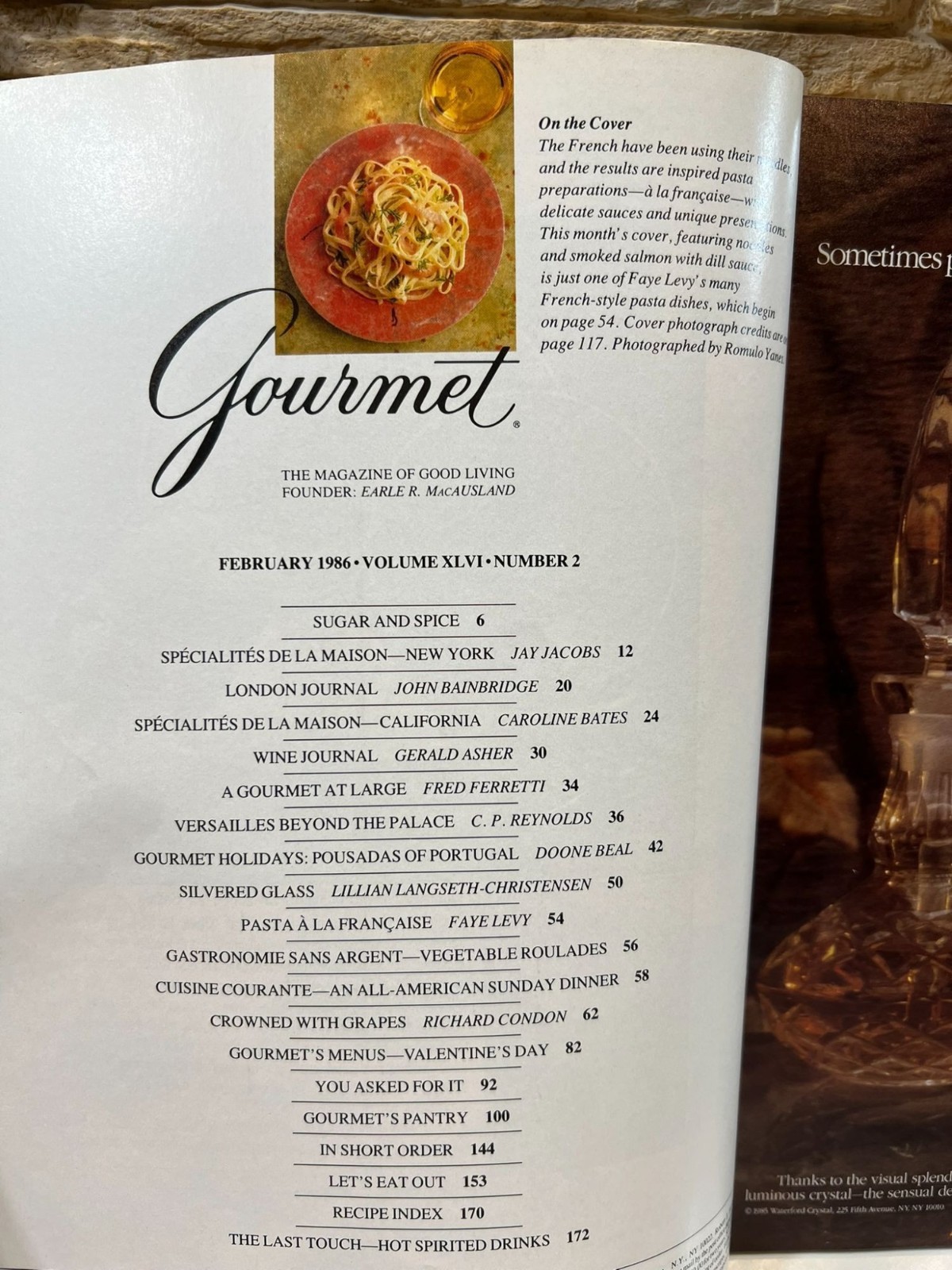 Gourmet The Magazine of Good Living February 1986 Volume XLVI Number 2 Sugar