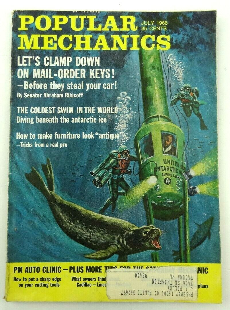 Popular Mechanics Magazine July 1966 Antiquing Furniture Antarctic Diving + More