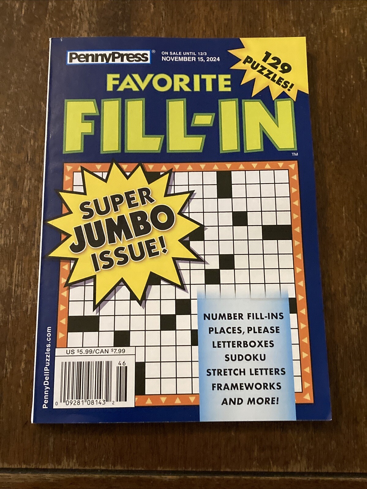 PennyPress Favorite Fill-In New 129 Puzzles November 15 , 2024 Free Shipping
