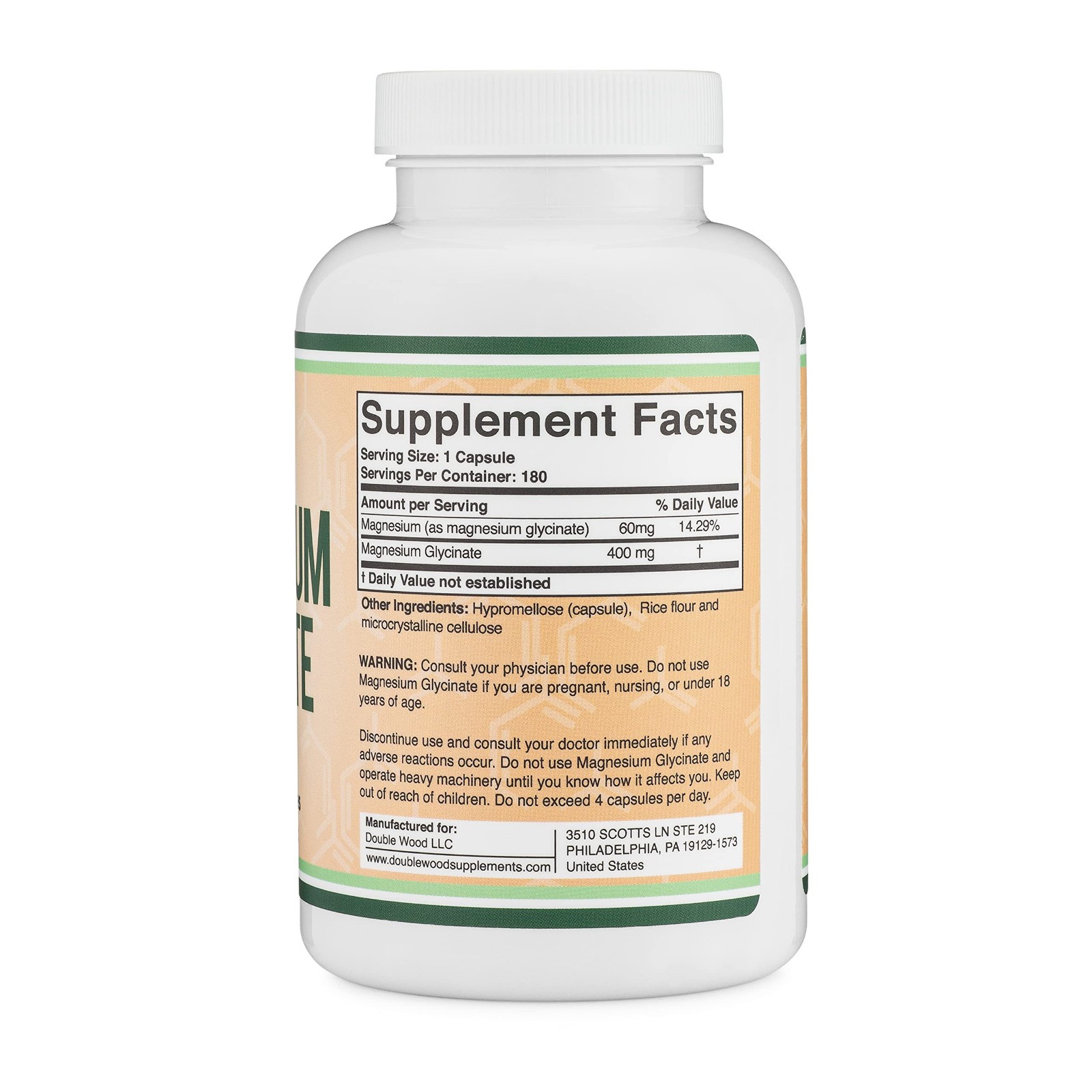 Magnesium Glycinate 400Mg, 180 Capsules (Vegan Safe, Manufactured and Third Part