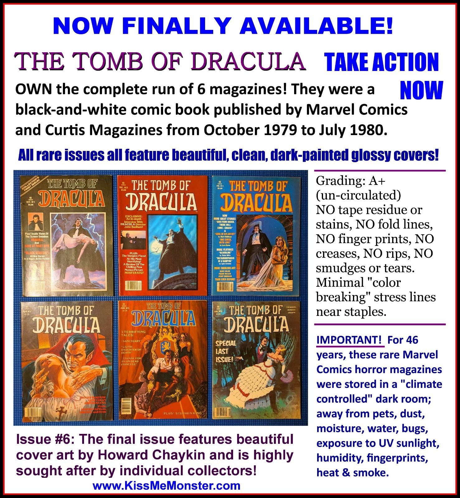 THE TOMB OF DRACULA 1979 Full Set Of 6 MINT US Marvel Gothic Horror Comic Books