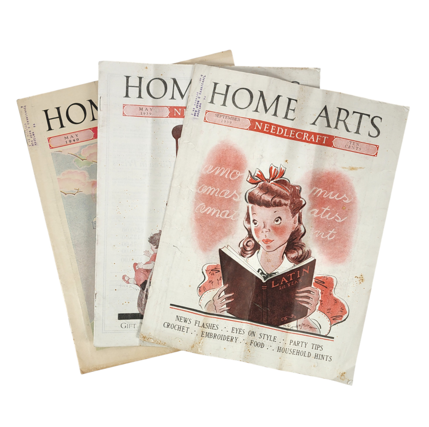 Set of 3 Home Arts Needlecraft Magazines, May 1939, Sep. 1939, May 1940, Vintage