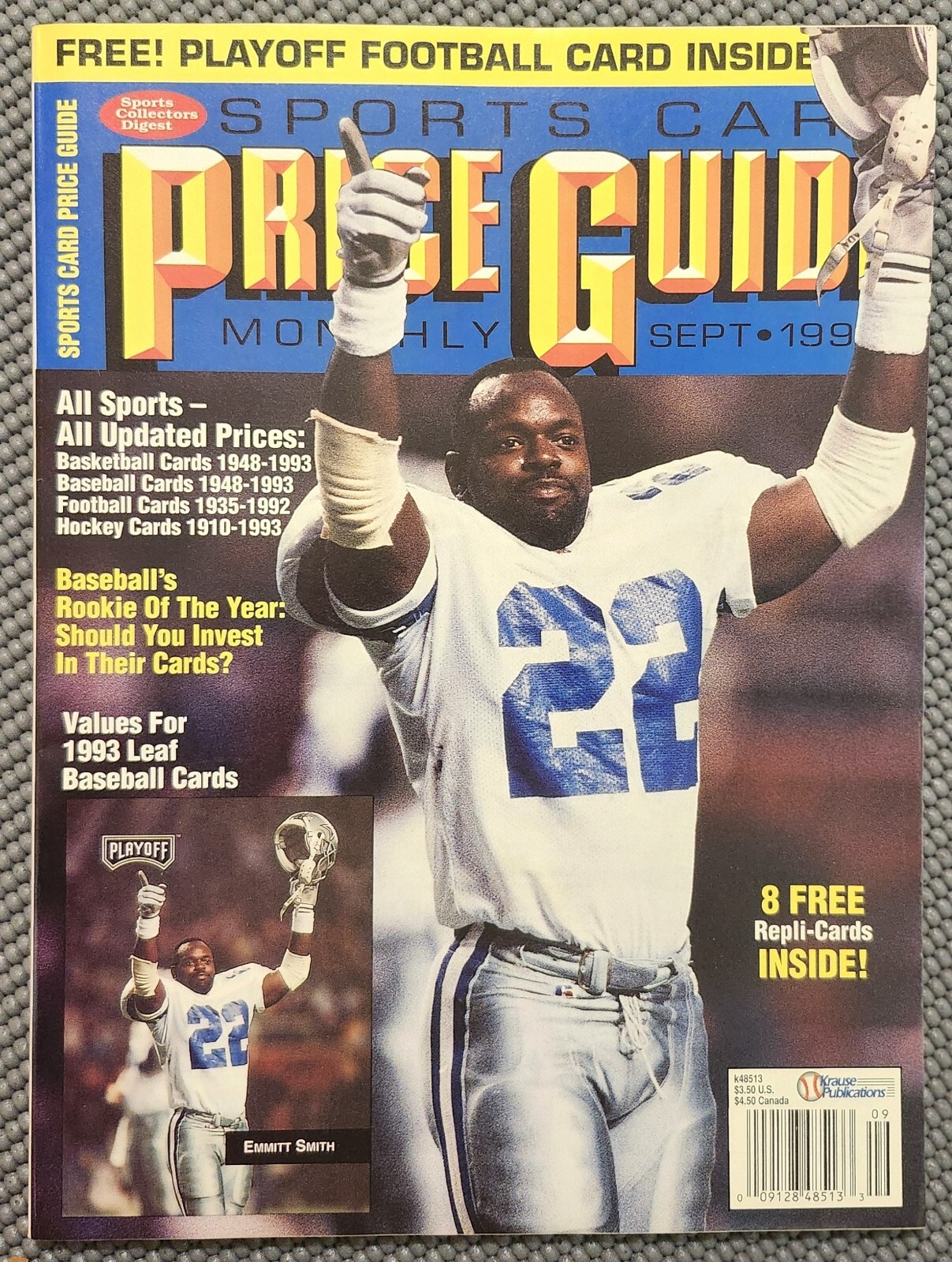 Sports Cards Price Guide Monthly w/ Emmitt Smith Card September 1993 & Free Gift