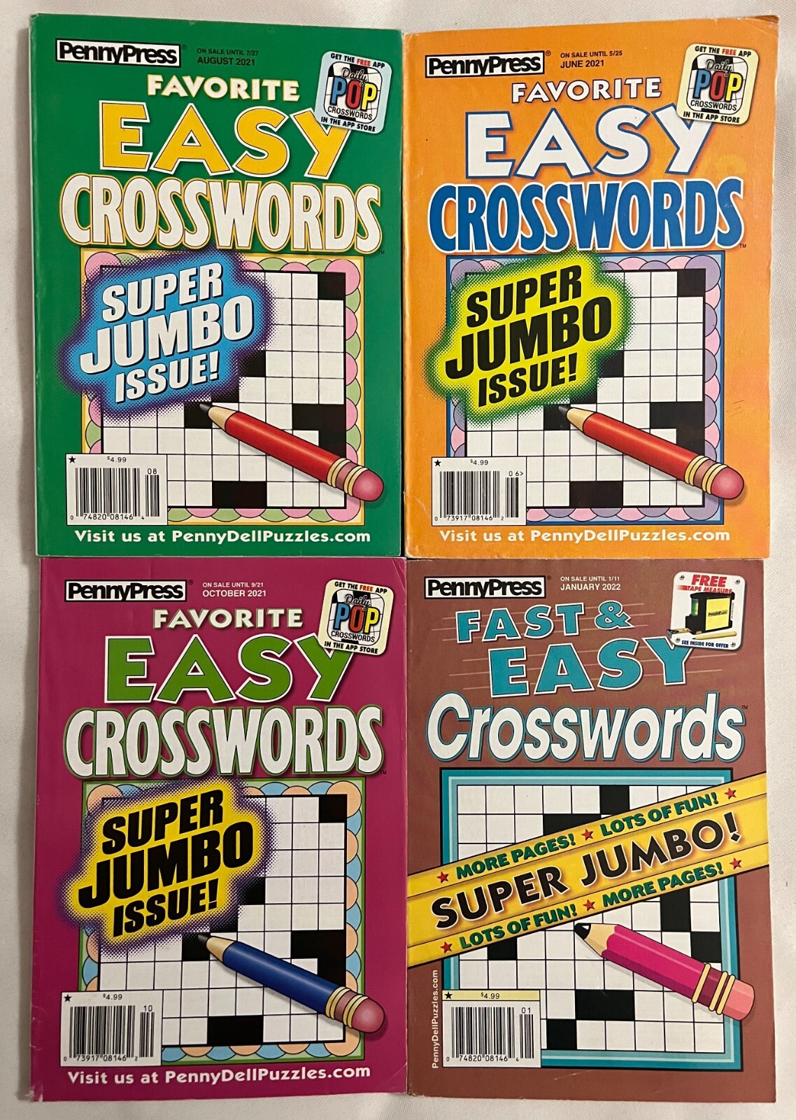 Lot of (4) Favorite Easy Crosswords Super Jumbo Puzzle Books 2021/22 Lot#2