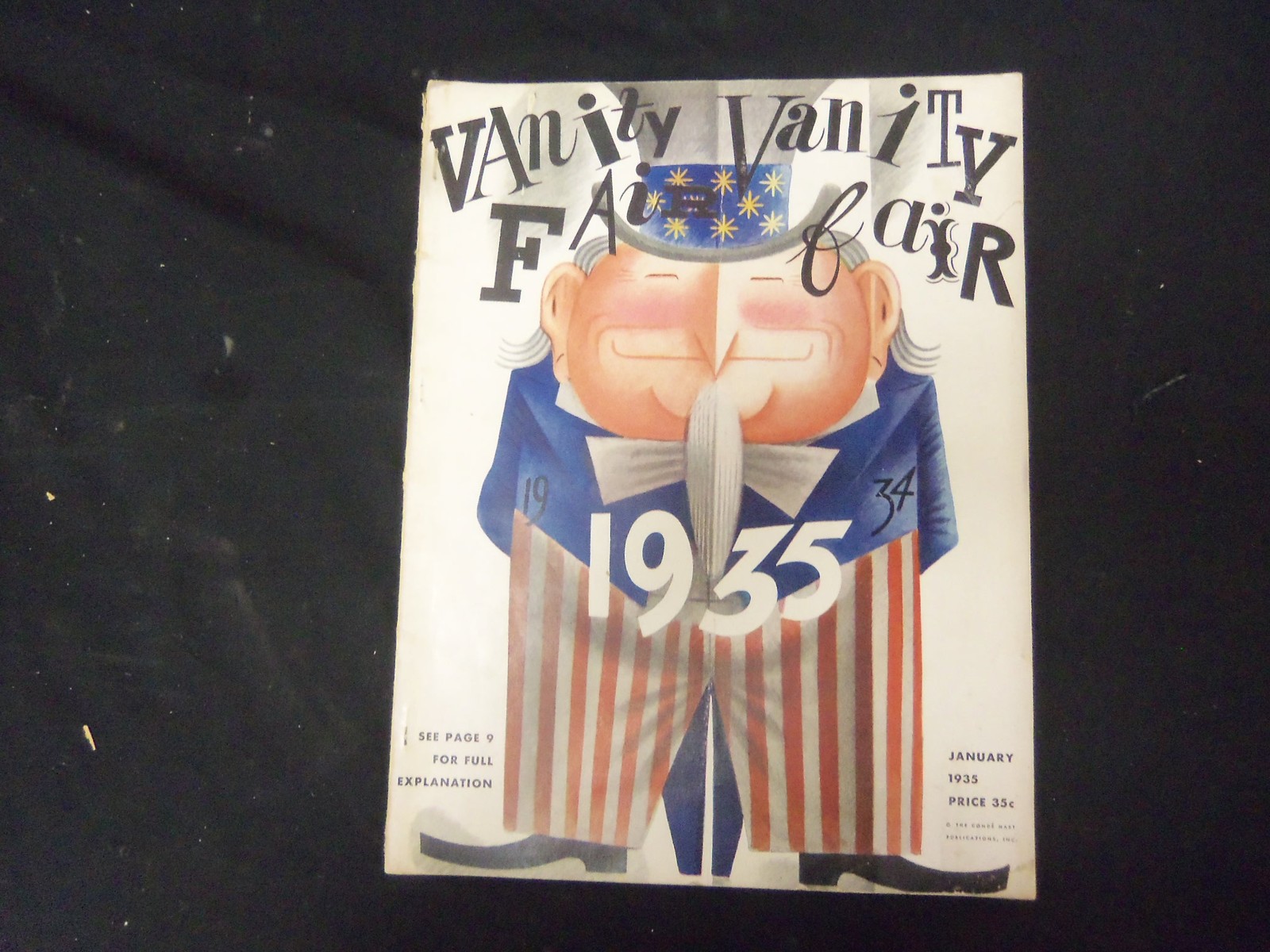 1935 JANUARY VANITY FAIR MAGAZINE-ILLUSTRATED COVER, PHOTOS, ARTICLES – ST 3124