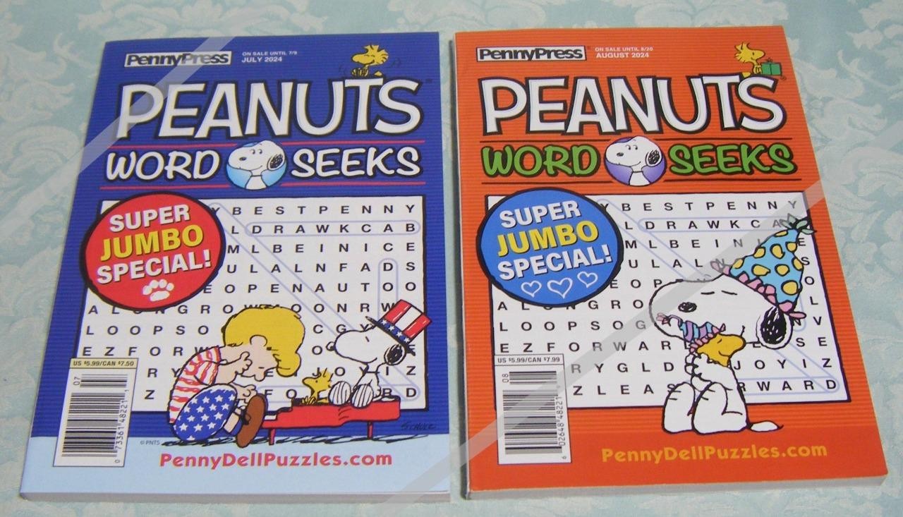 2 Peanuts Snoopy Word Seeks Puzzles Book by Penny Press July 2024 & Aug 2024 New