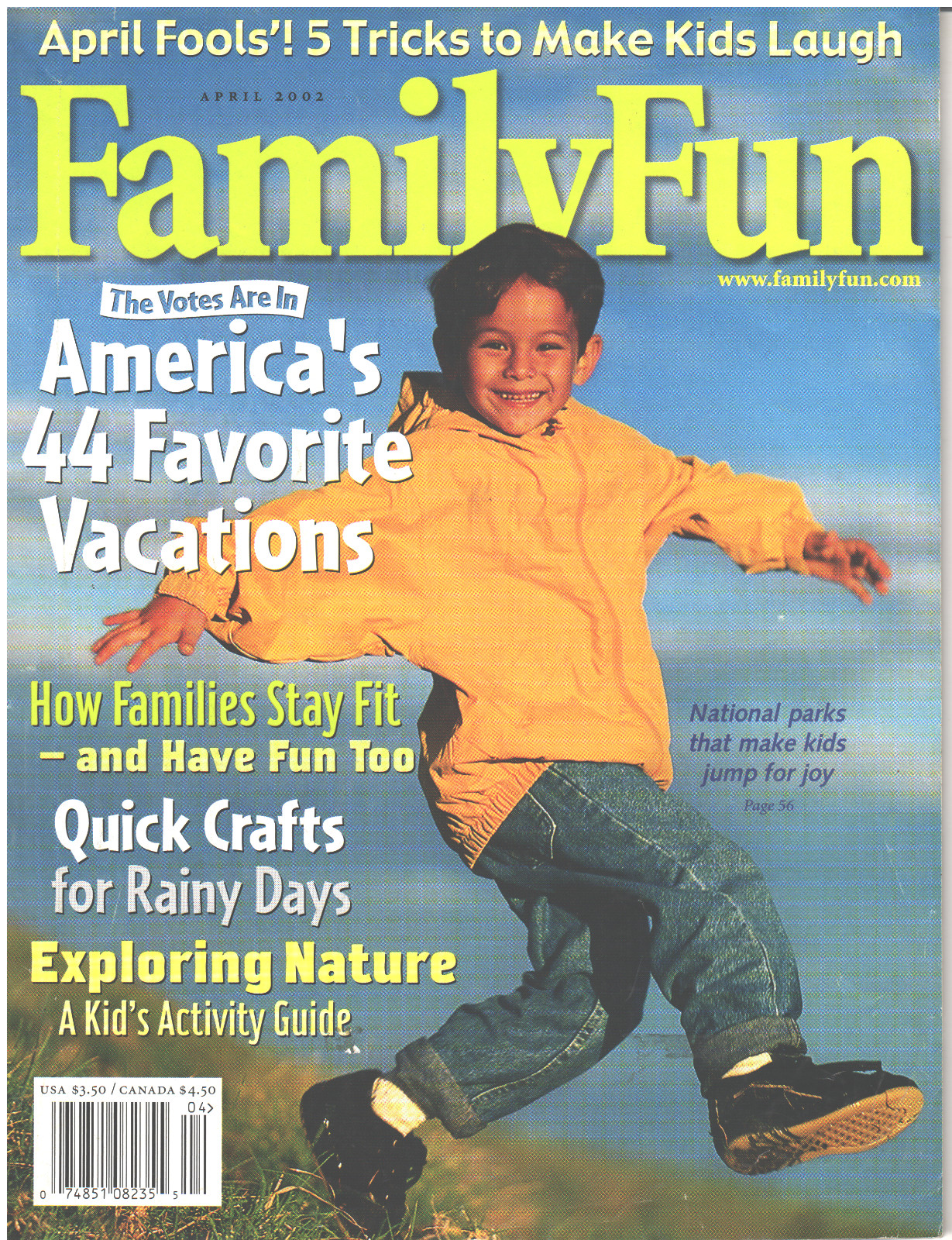 FAMILY FUN Magazine April 2002 Fools Tricks Family Fitness Crafts Vacations