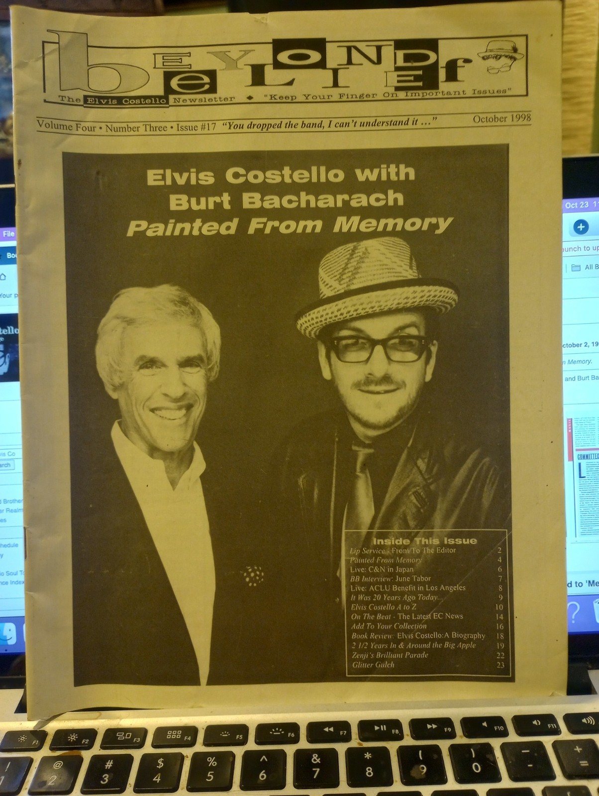 BEYOND BELIEF MAGAZINE w ELVIS COSTELLO an BURT BACARACH on cvr. October 1998!